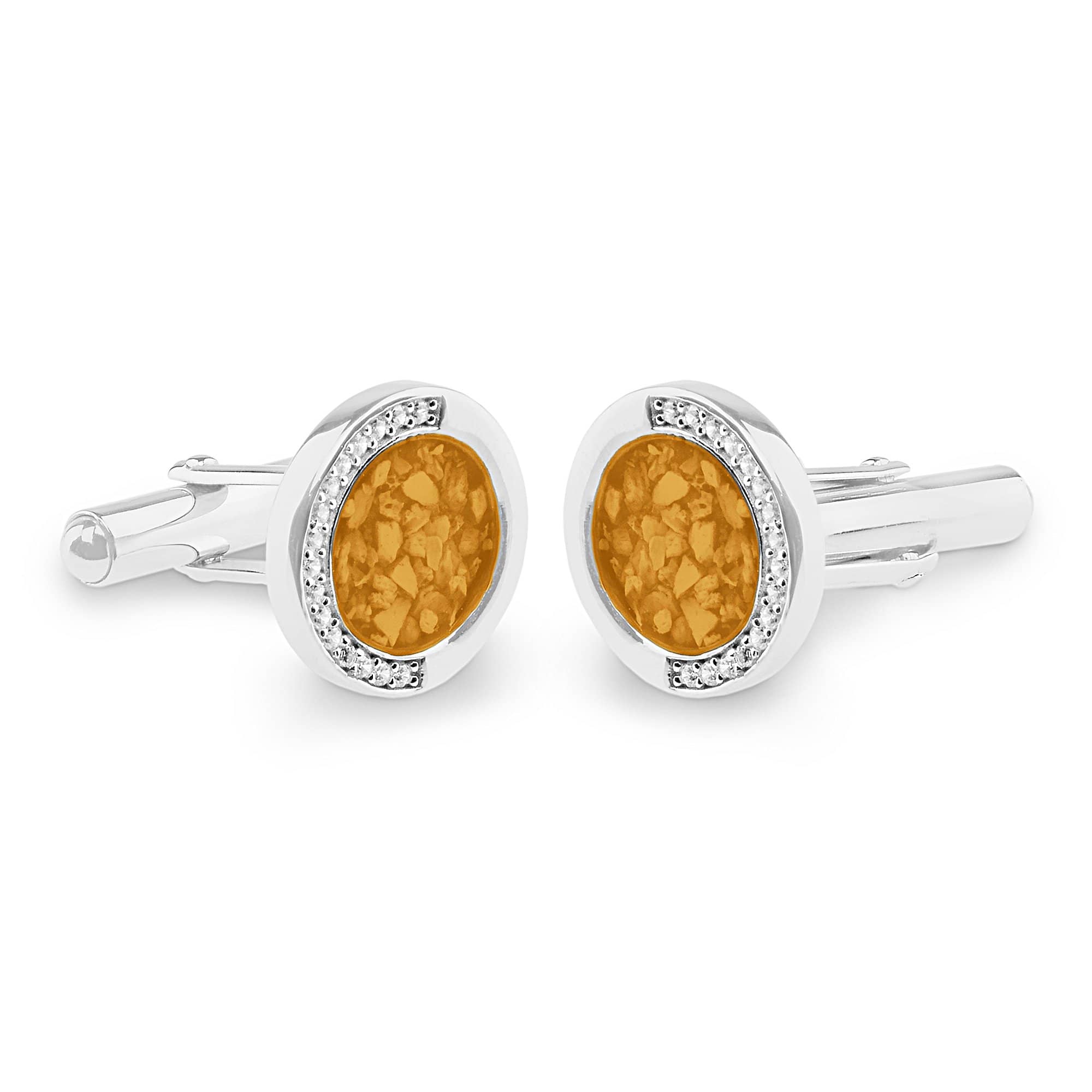 EverWith Gents Fancy Round Memorial Ashes Cufflinks with Fine Crystals Orange