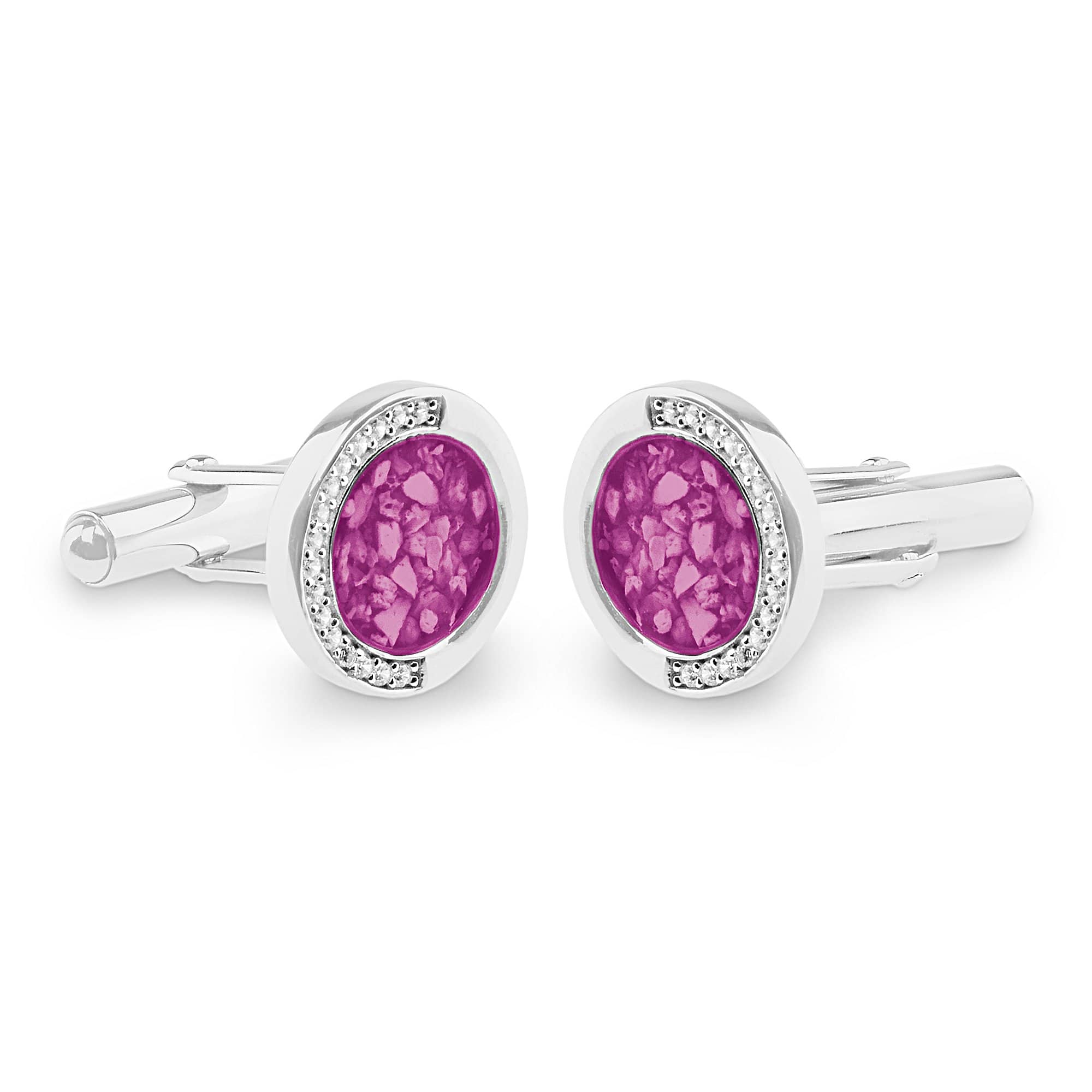EverWith Gents Fancy Round Memorial Ashes Cufflinks with Fine Crystals Pink