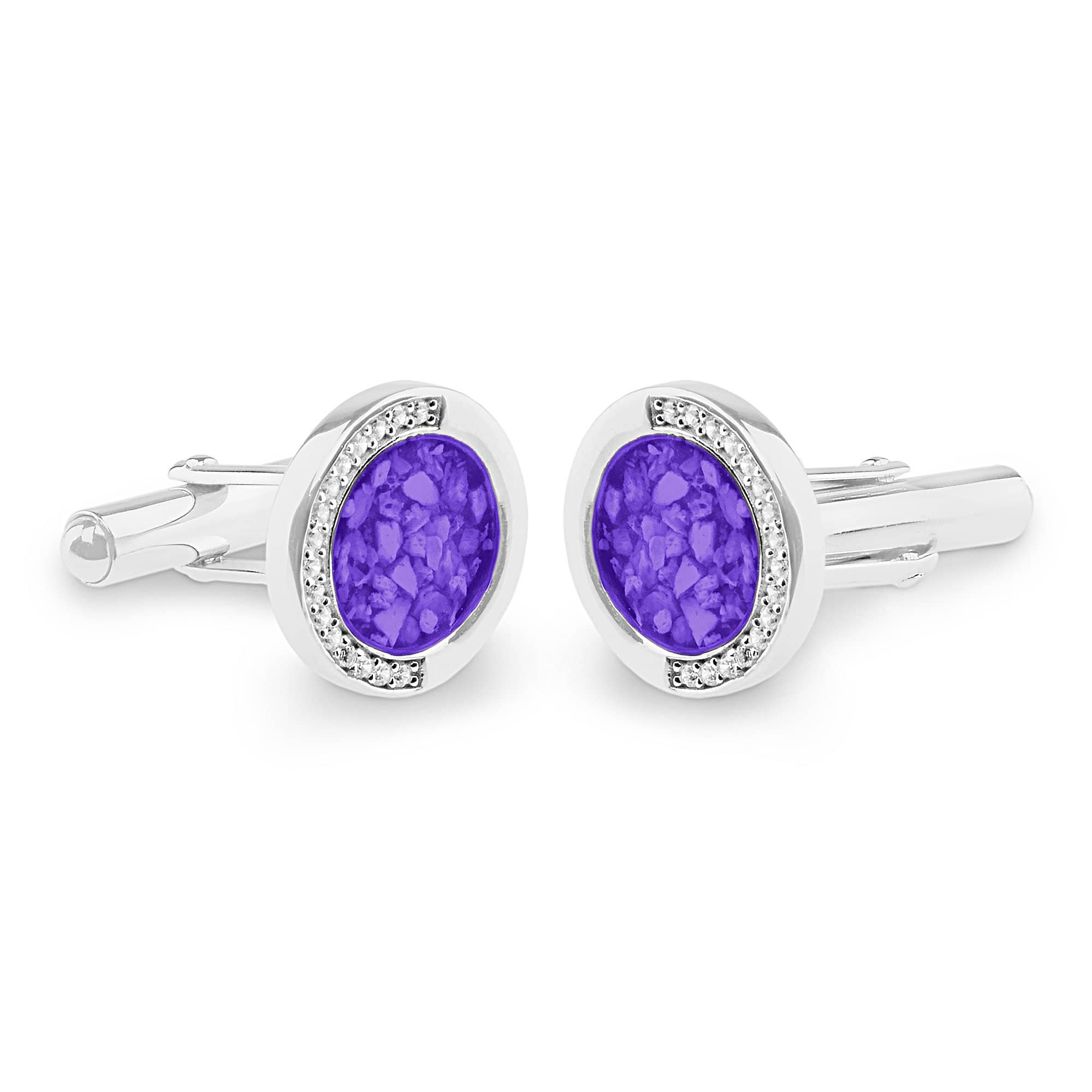EverWith Gents Fancy Round Memorial Ashes Cufflinks with Fine Crystals Purple