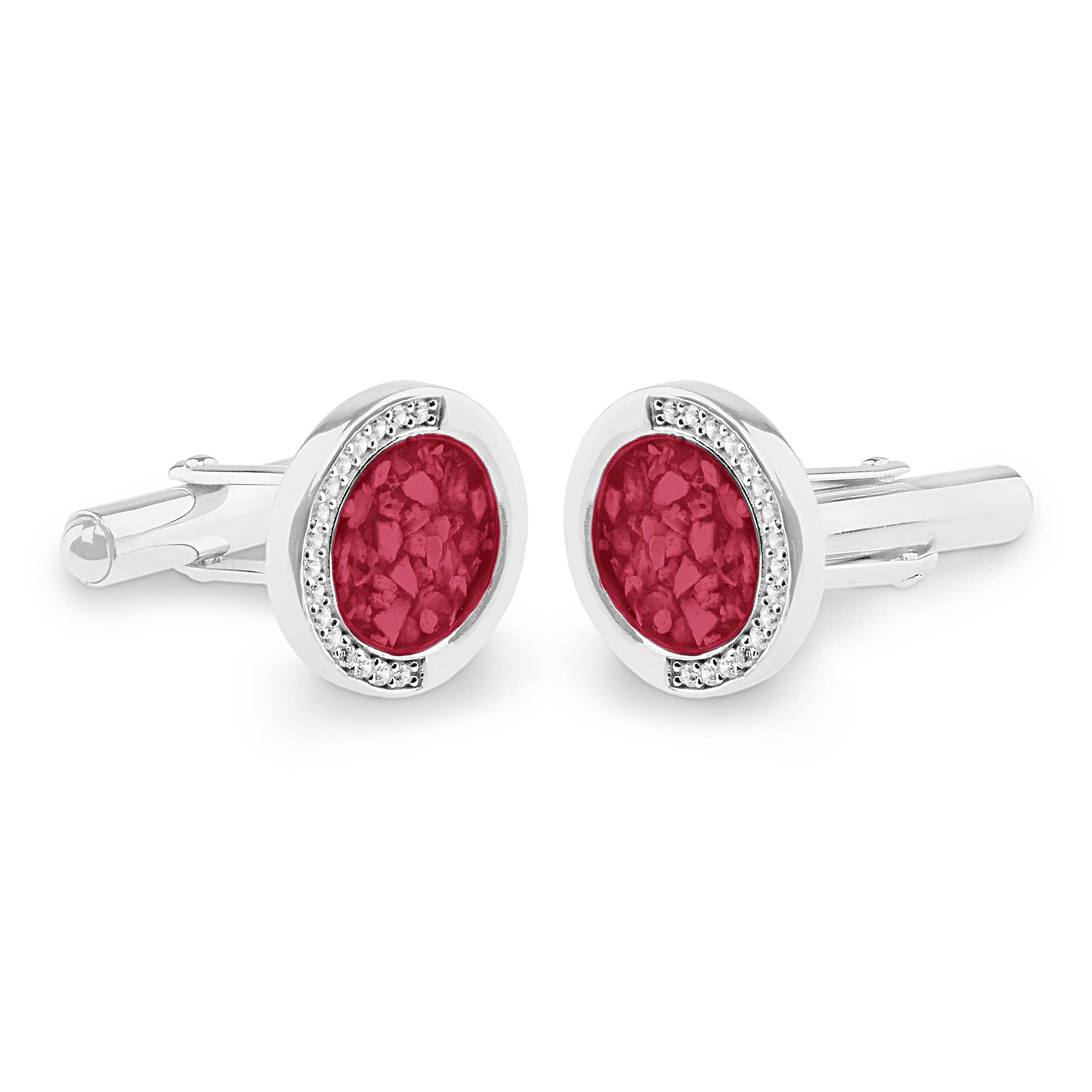 EverWith Gents Fancy Round Memorial Ashes Cufflinks with Fine Crystals Red
