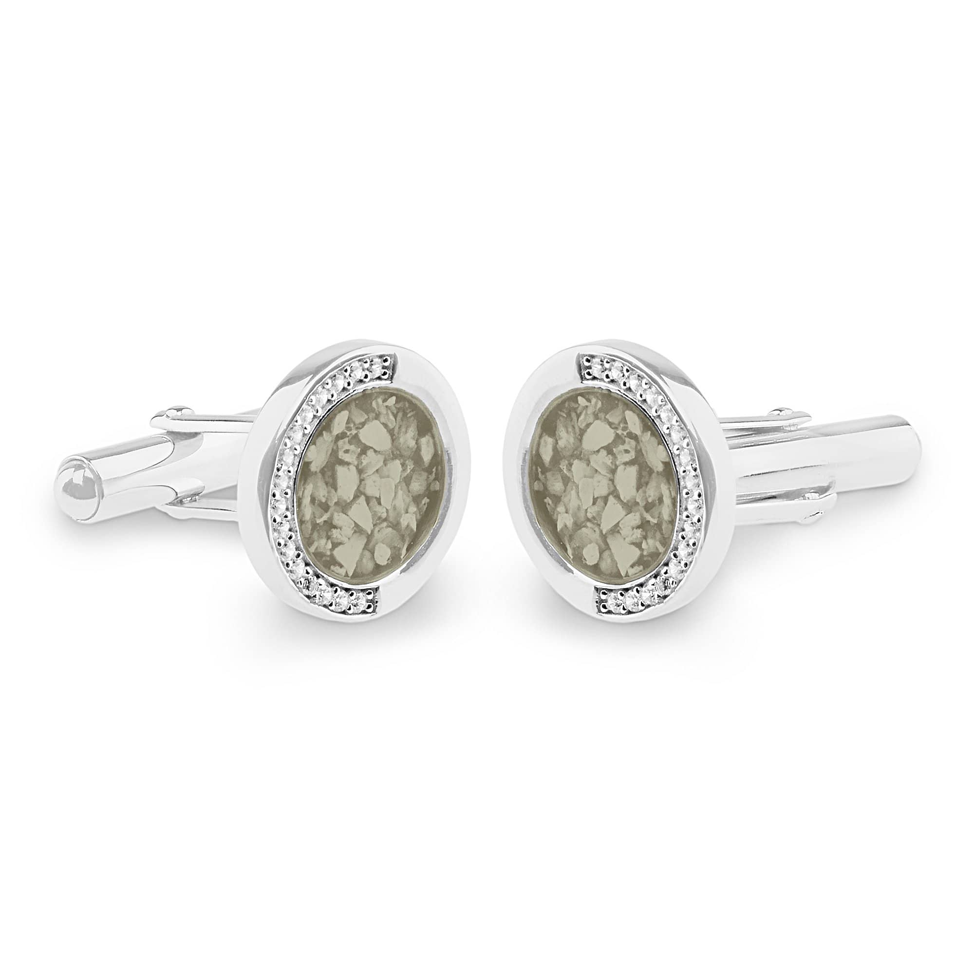 EverWith Gents Fancy Round Memorial Ashes Cufflinks with Fine Crystals Transparent