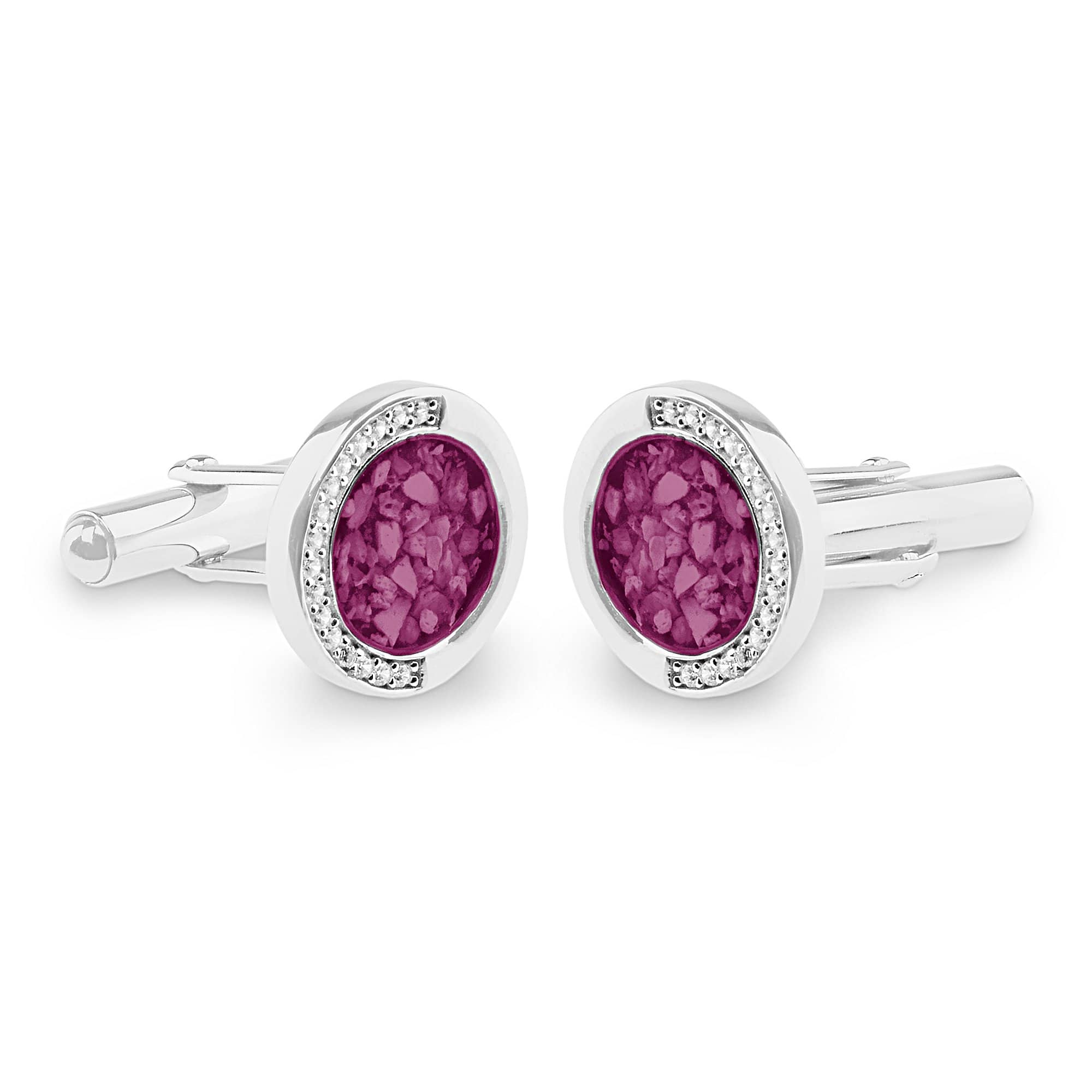 EverWith Gents Fancy Round Memorial Ashes Cufflinks with Fine Crystals Violet