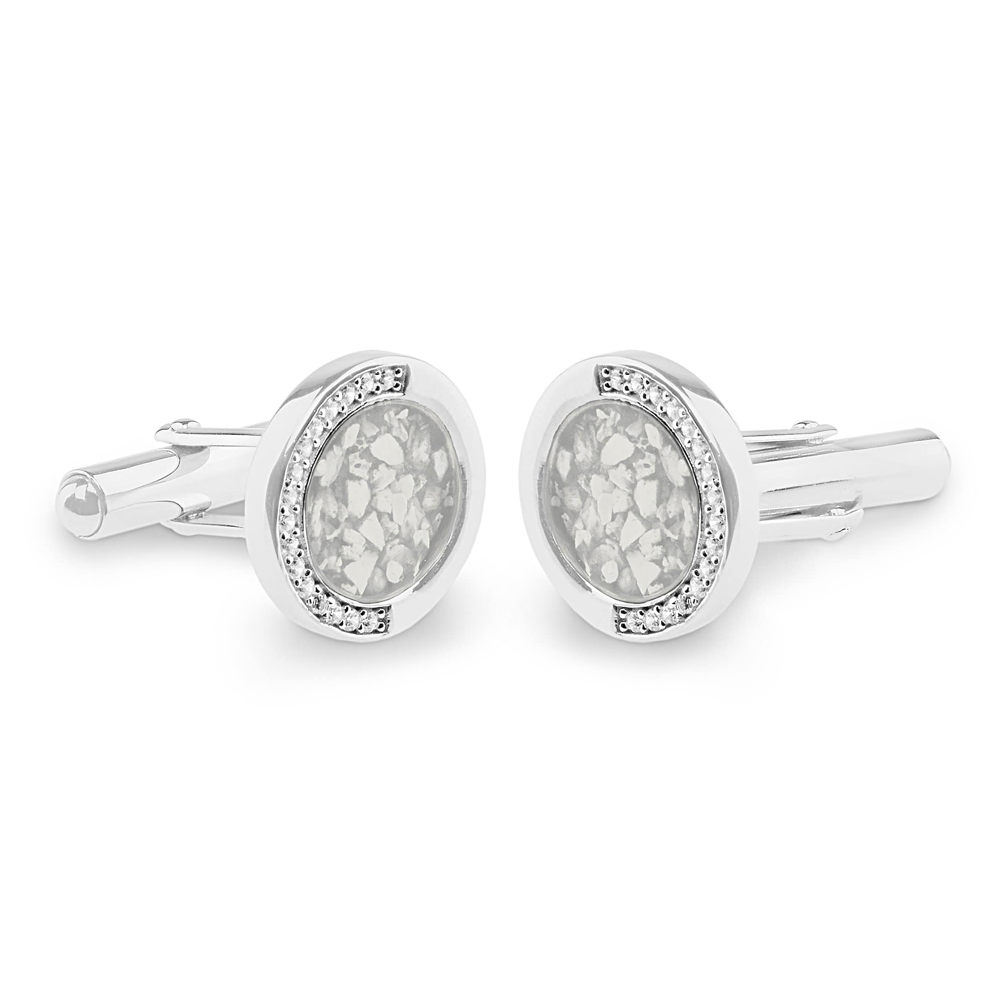 EverWith Gents Fancy Round Memorial Ashes Cufflinks with Fine Crystals White