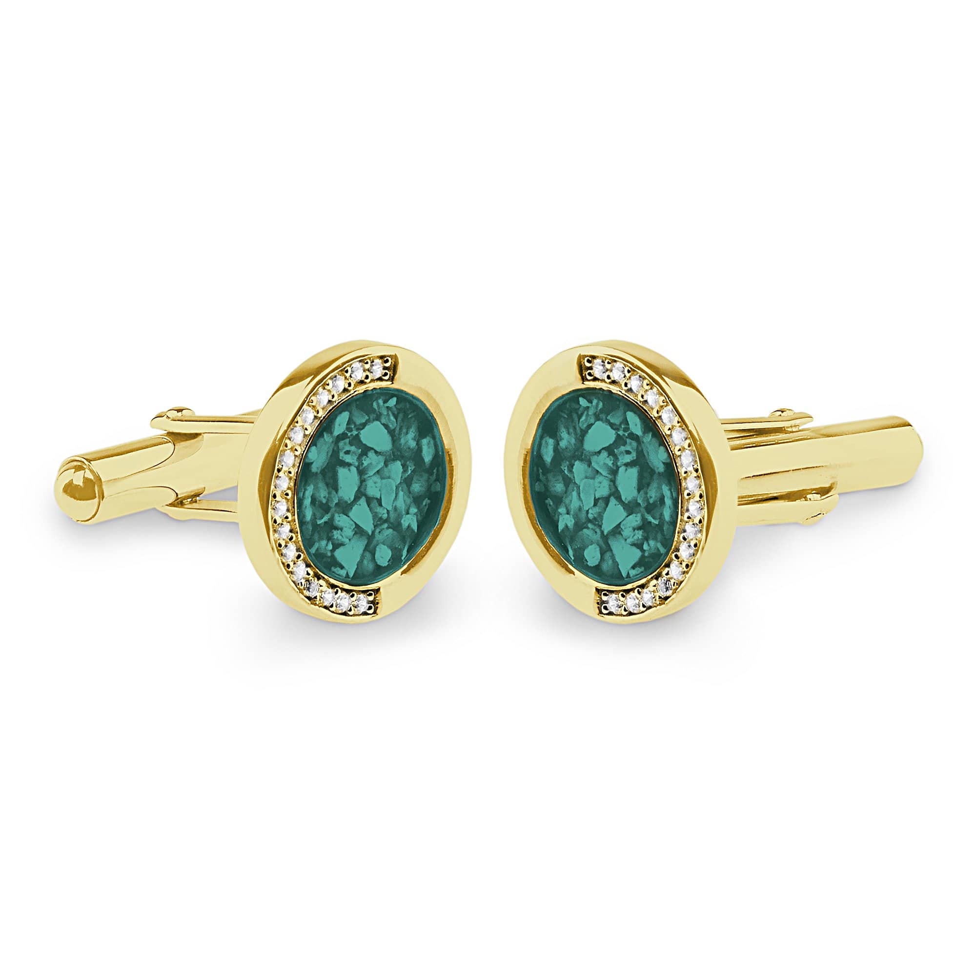 EverWith Gents Fancy Round Memorial Ashes Cufflinks with Fine Crystals 9k Yellow Gold Aqua
