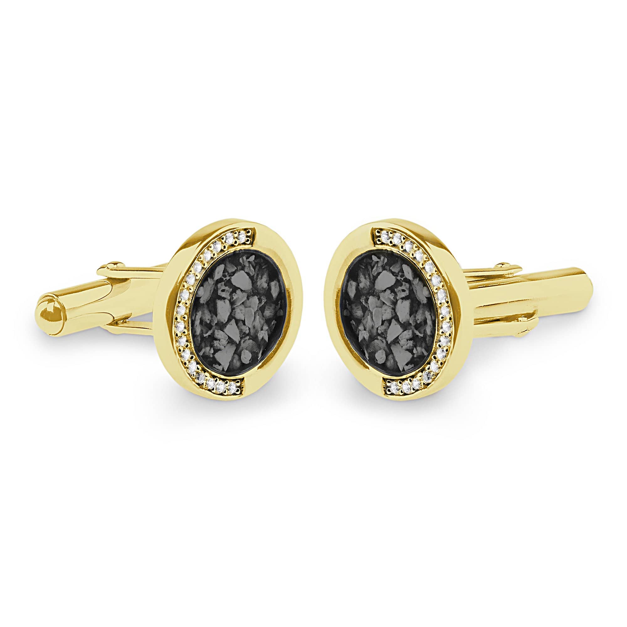 EverWith Gents Fancy Round Memorial Ashes Cufflinks with Fine Crystals 9k Yellow Gold Black