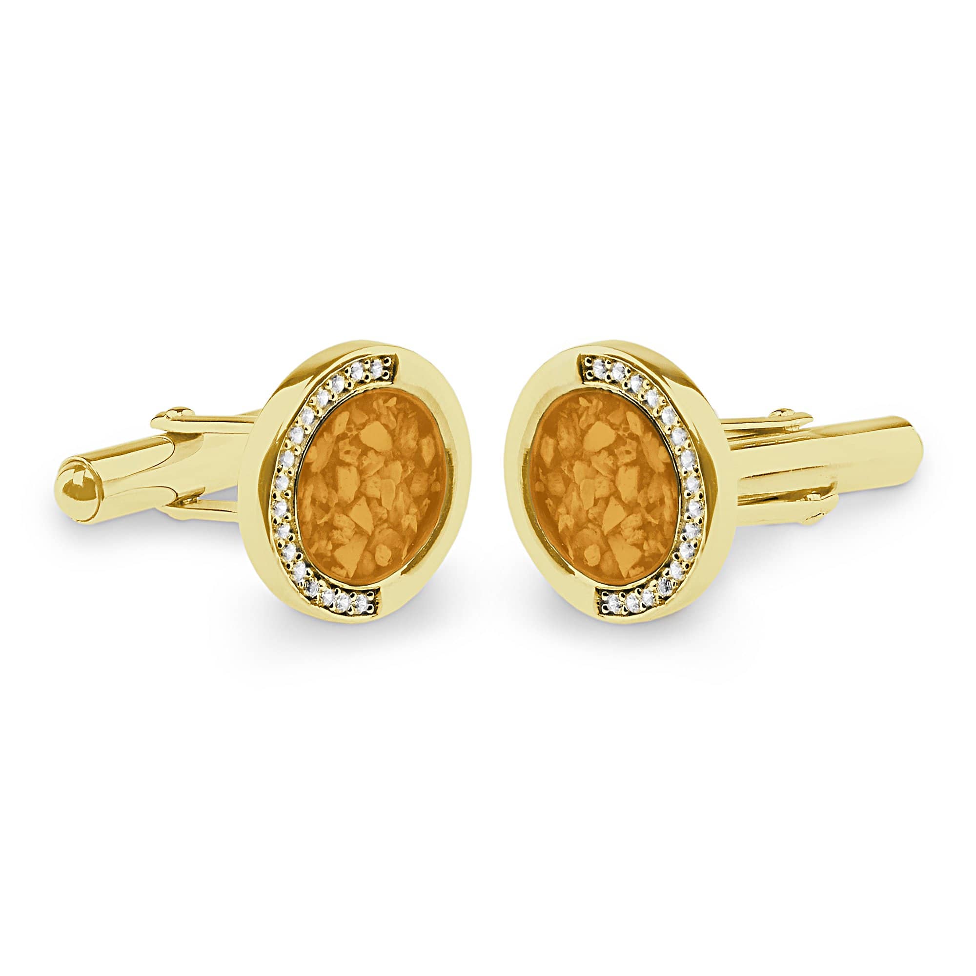 EverWith Gents Fancy Round Memorial Ashes Cufflinks with Fine Crystals 9k Yellow Gold Orange