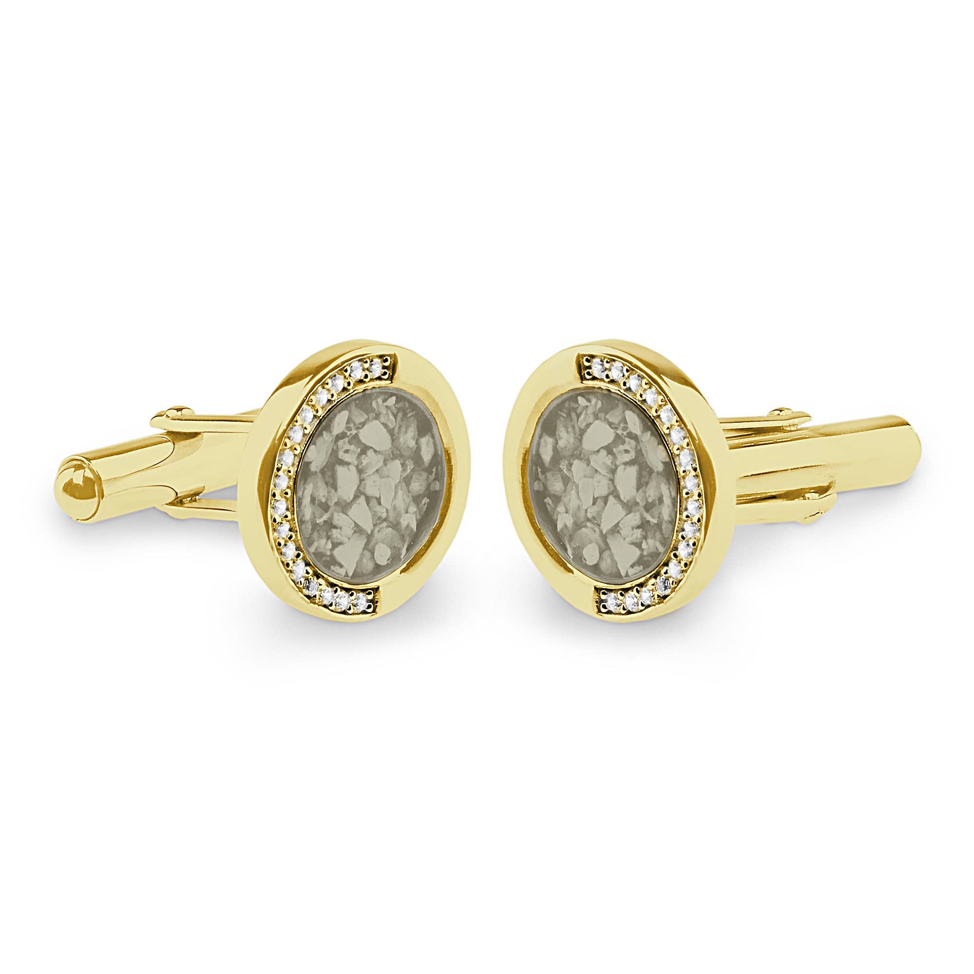 EverWith Gents Fancy Round Memorial Ashes Cufflinks with Fine Crystals 9k Yellow Gold Transparent