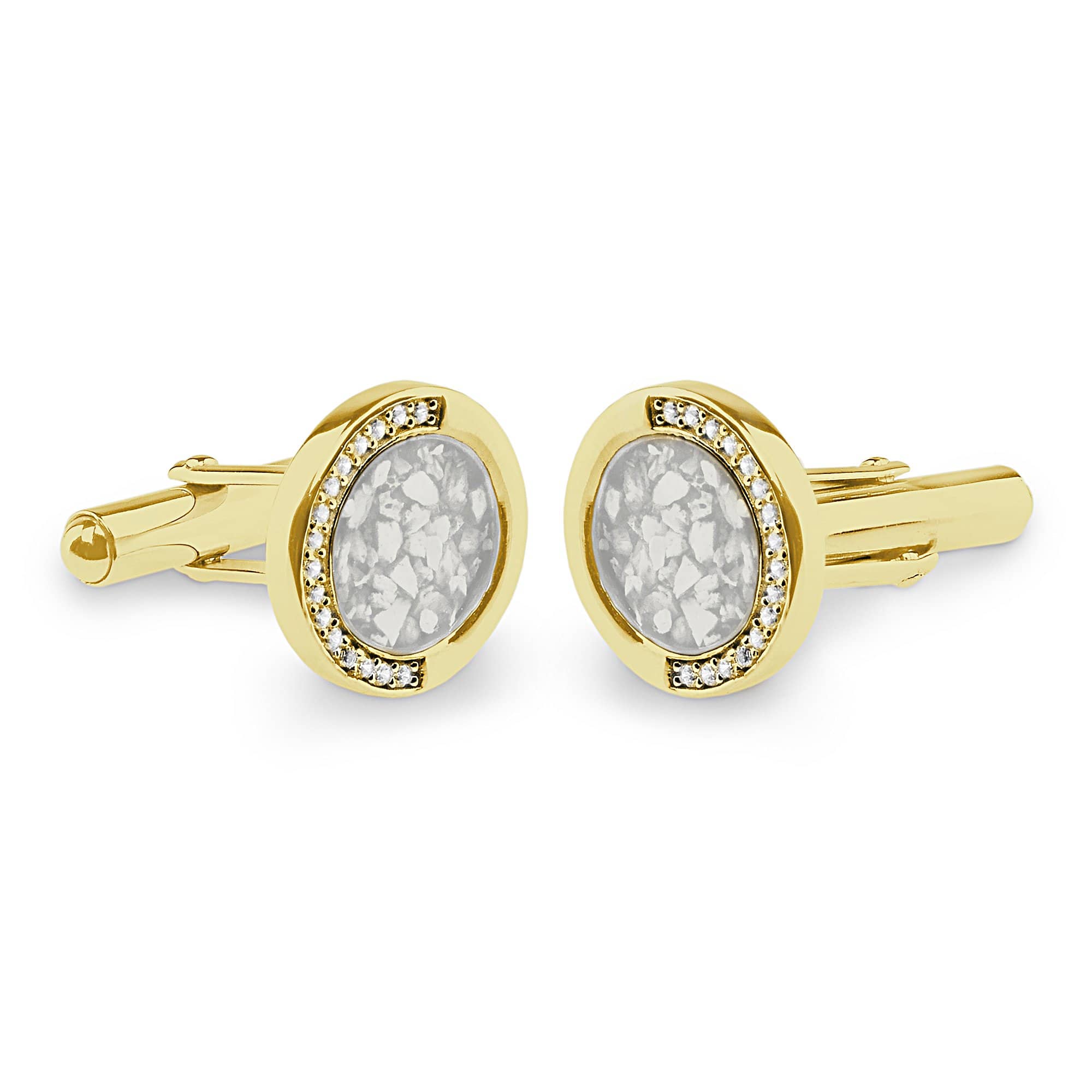 EverWith Gents Fancy Round Memorial Ashes Cufflinks with Fine Crystals 9k Yellow Gold White