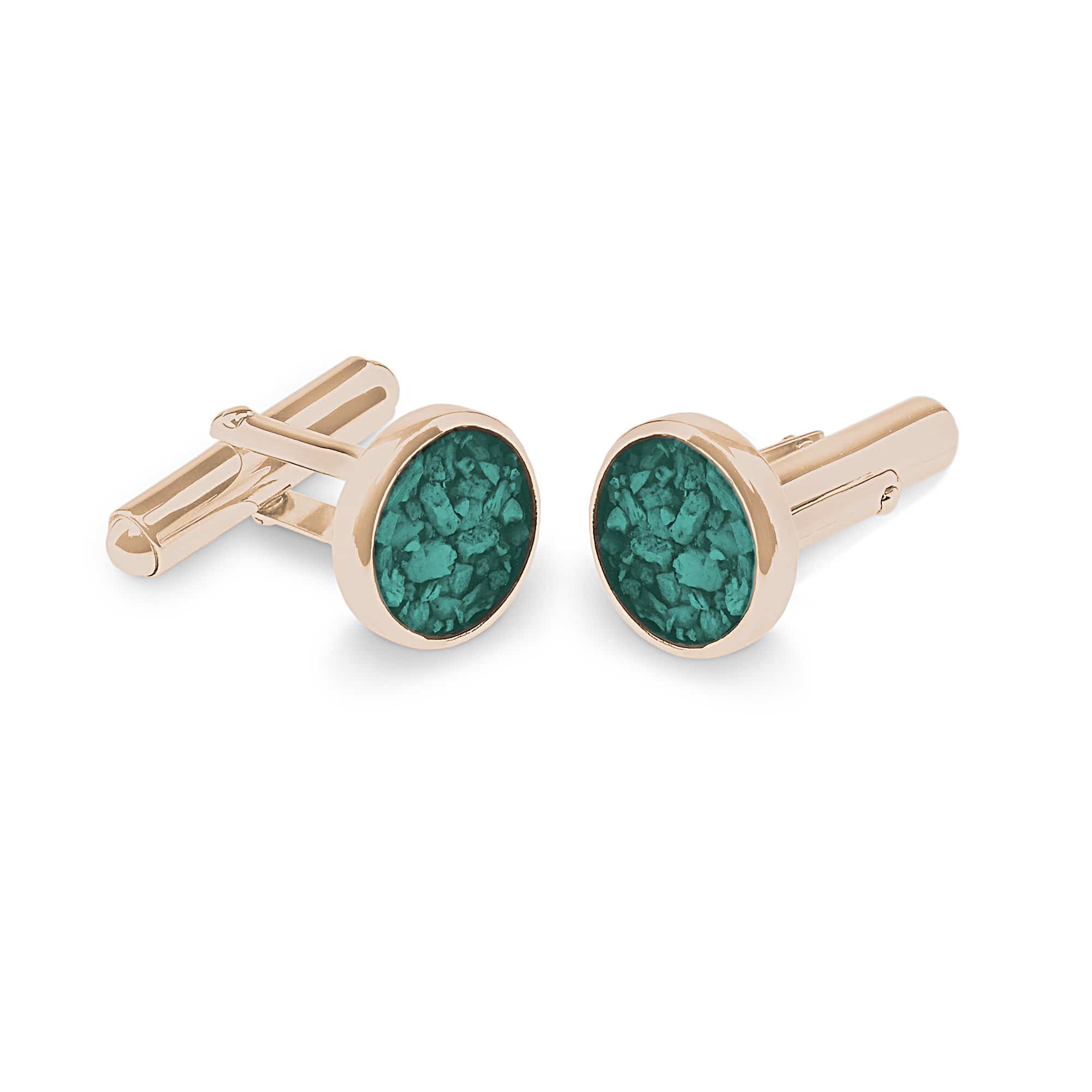 EverWith Gents Classic Round Memorial Ashes Cufflinks 9k Rose Gold Aqua