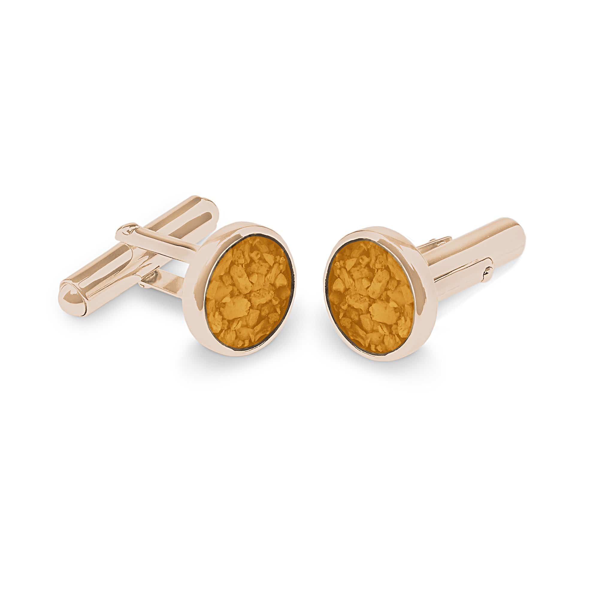 EverWith Gents Classic Round Memorial Ashes Cufflinks 9k Rose Gold Orange
