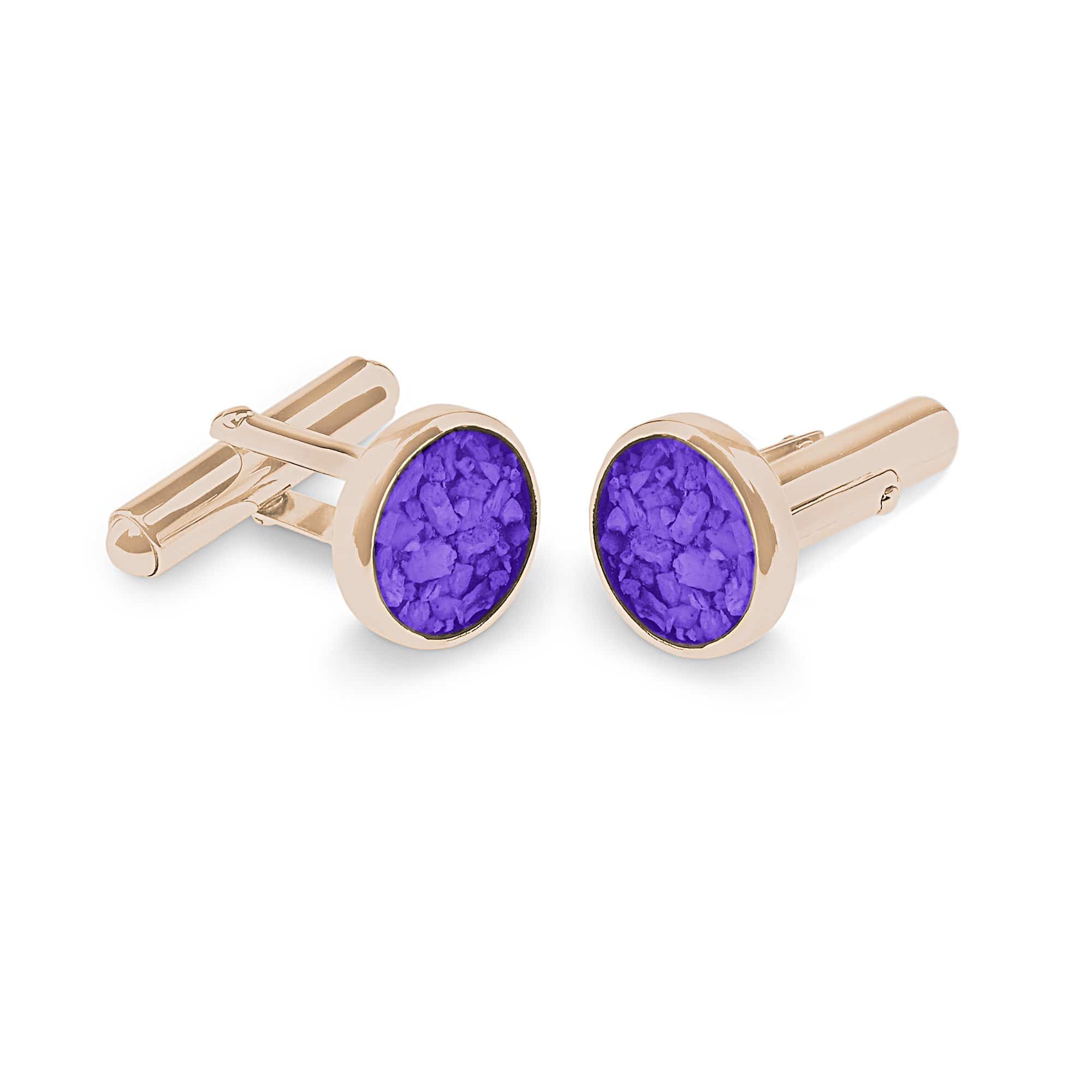 EverWith Gents Classic Round Memorial Ashes Cufflinks 9k Rose Gold Purple