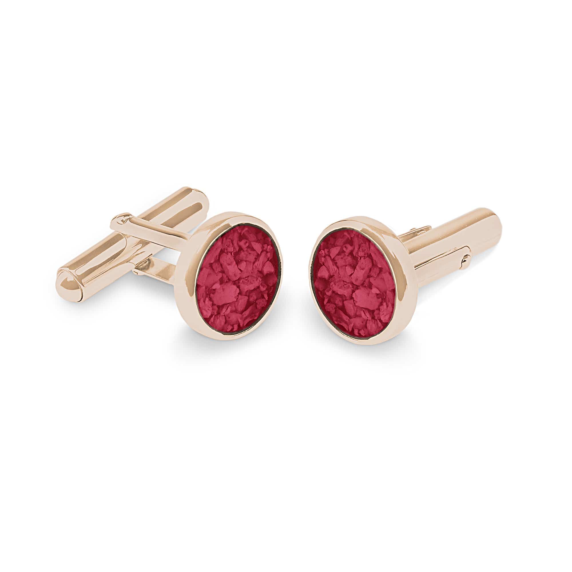 EverWith Gents Classic Round Memorial Ashes Cufflinks 9k Rose Gold Red