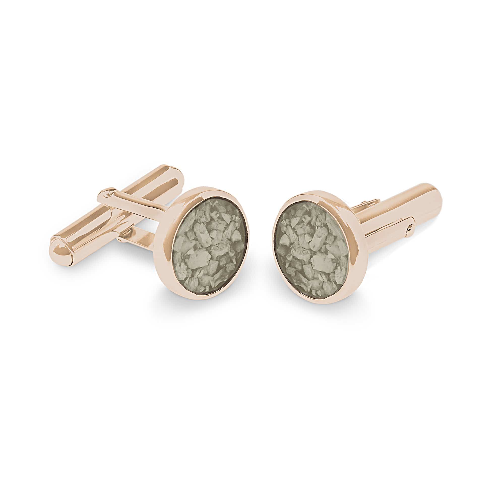 EverWith Gents Classic Round Memorial Ashes Cufflinks 9k Rose Gold Transparent