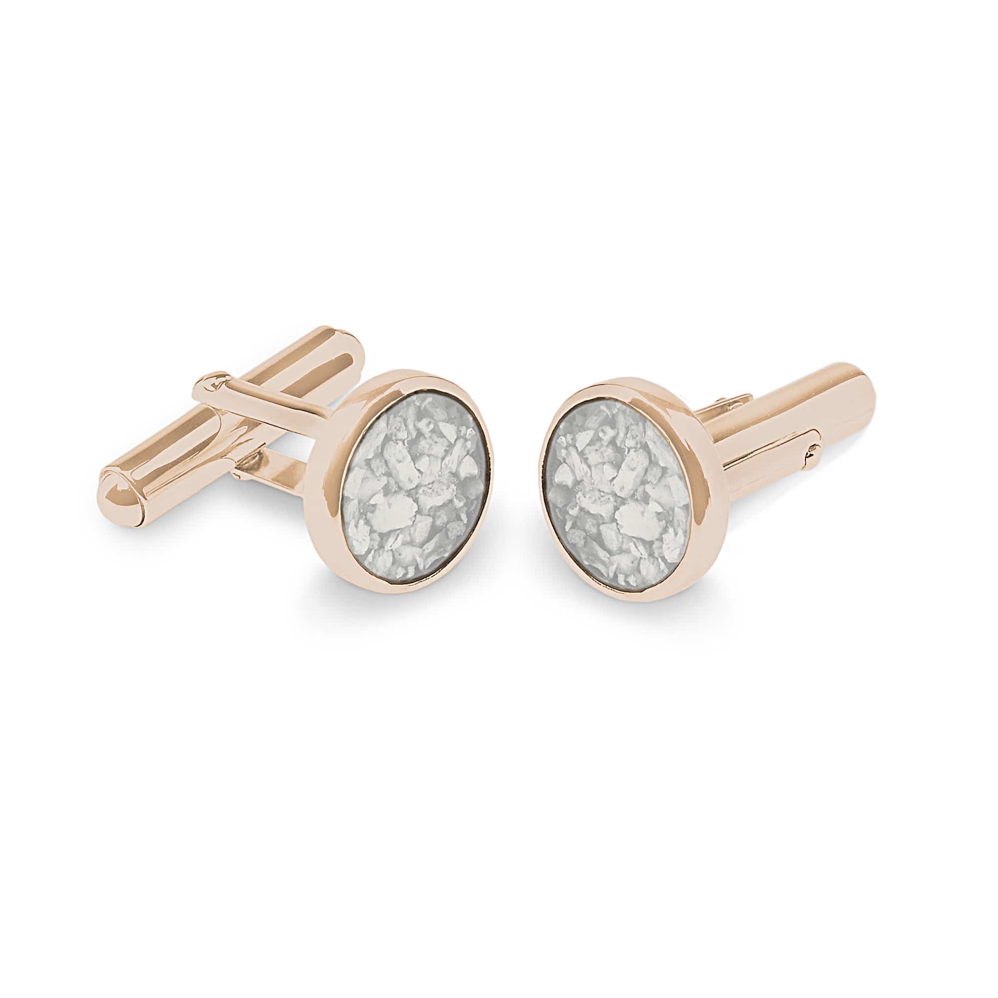 EverWith Gents Classic Round Memorial Ashes Cufflinks 9k Rose Gold White