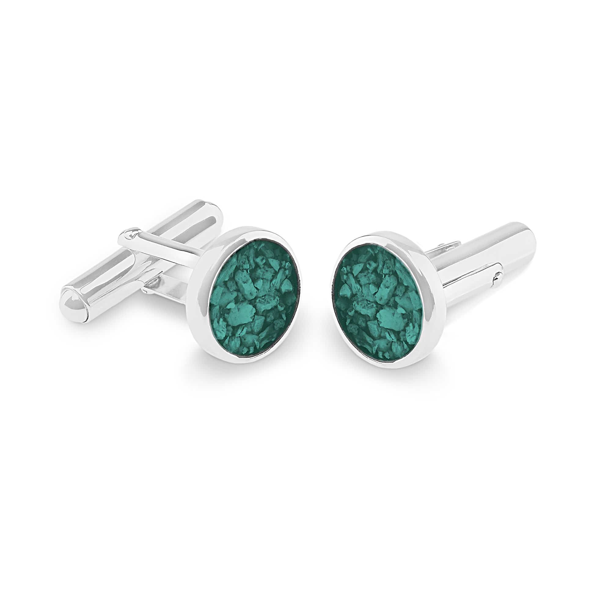 EverWith Gents Classic Round Memorial Ashes Cufflinks Aqua