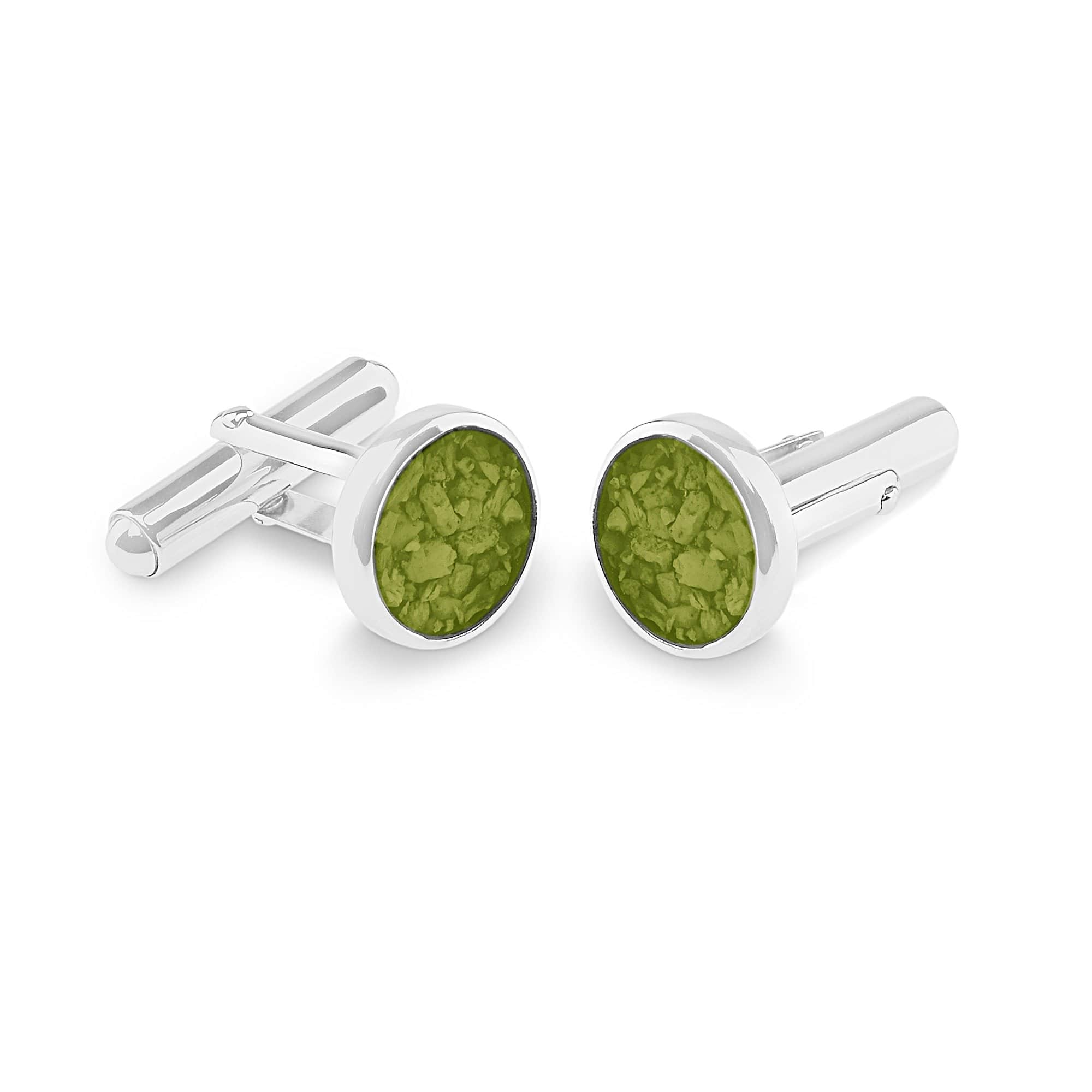EverWith Gents Classic Round Memorial Ashes Cufflinks Green