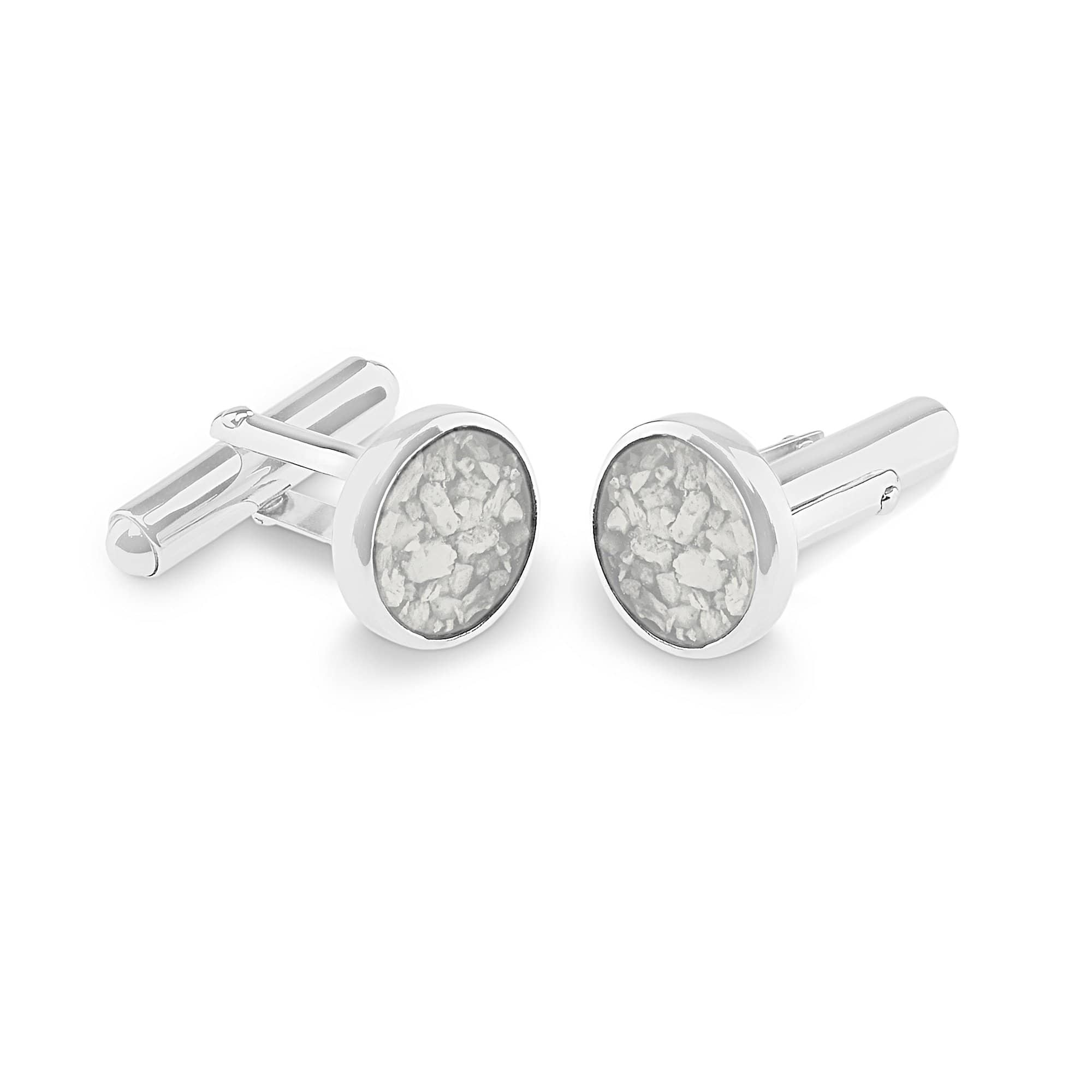 EverWith Gents Classic Round Memorial Ashes Cufflinks White