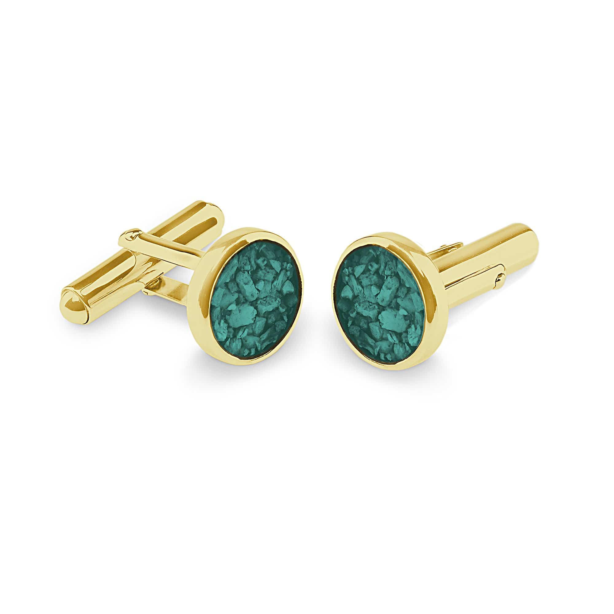 EverWith Gents Classic Round Memorial Ashes Cufflinks 9k Yellow Gold Aqua