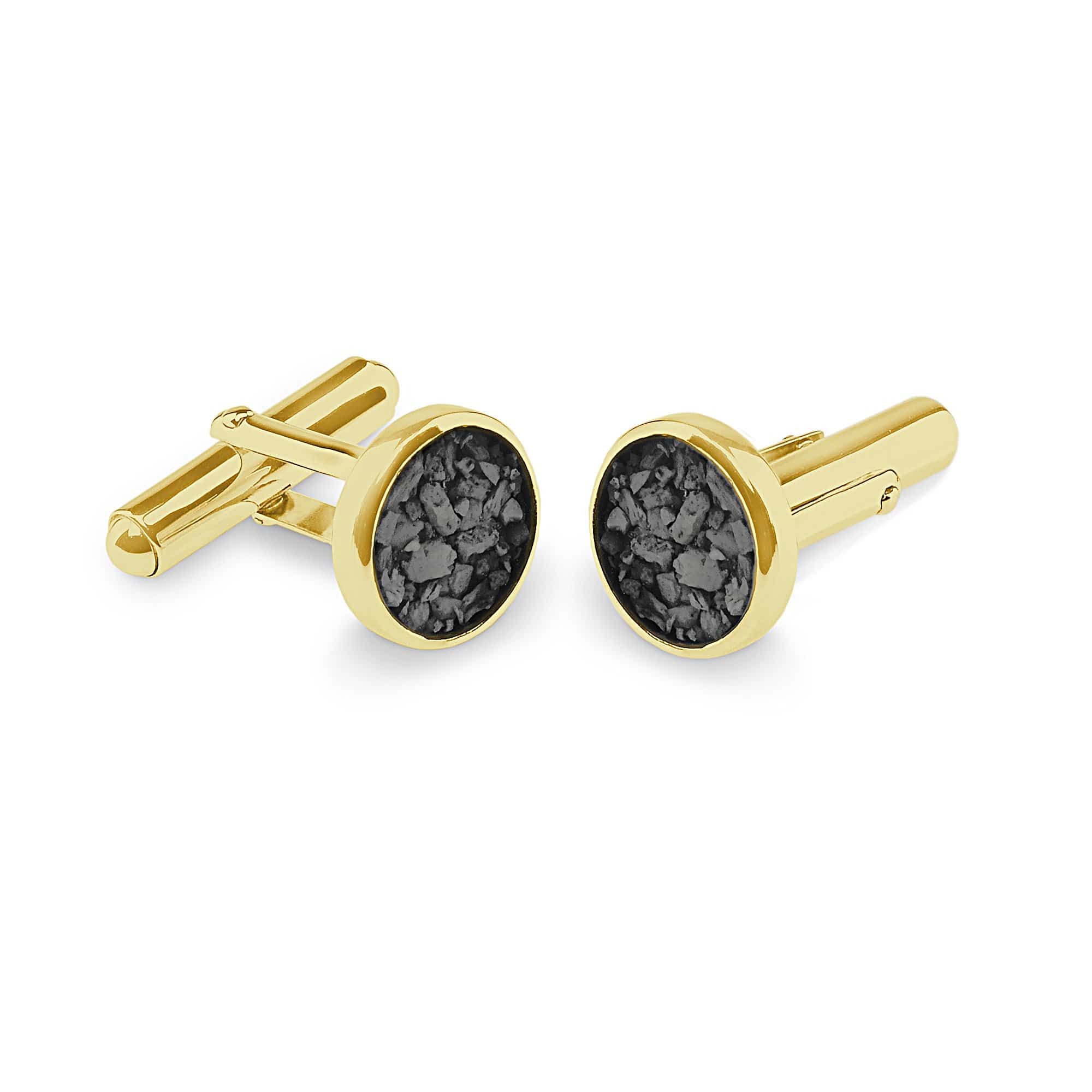EverWith Gents Classic Round Memorial Ashes Cufflinks 9k Yellow Gold Black