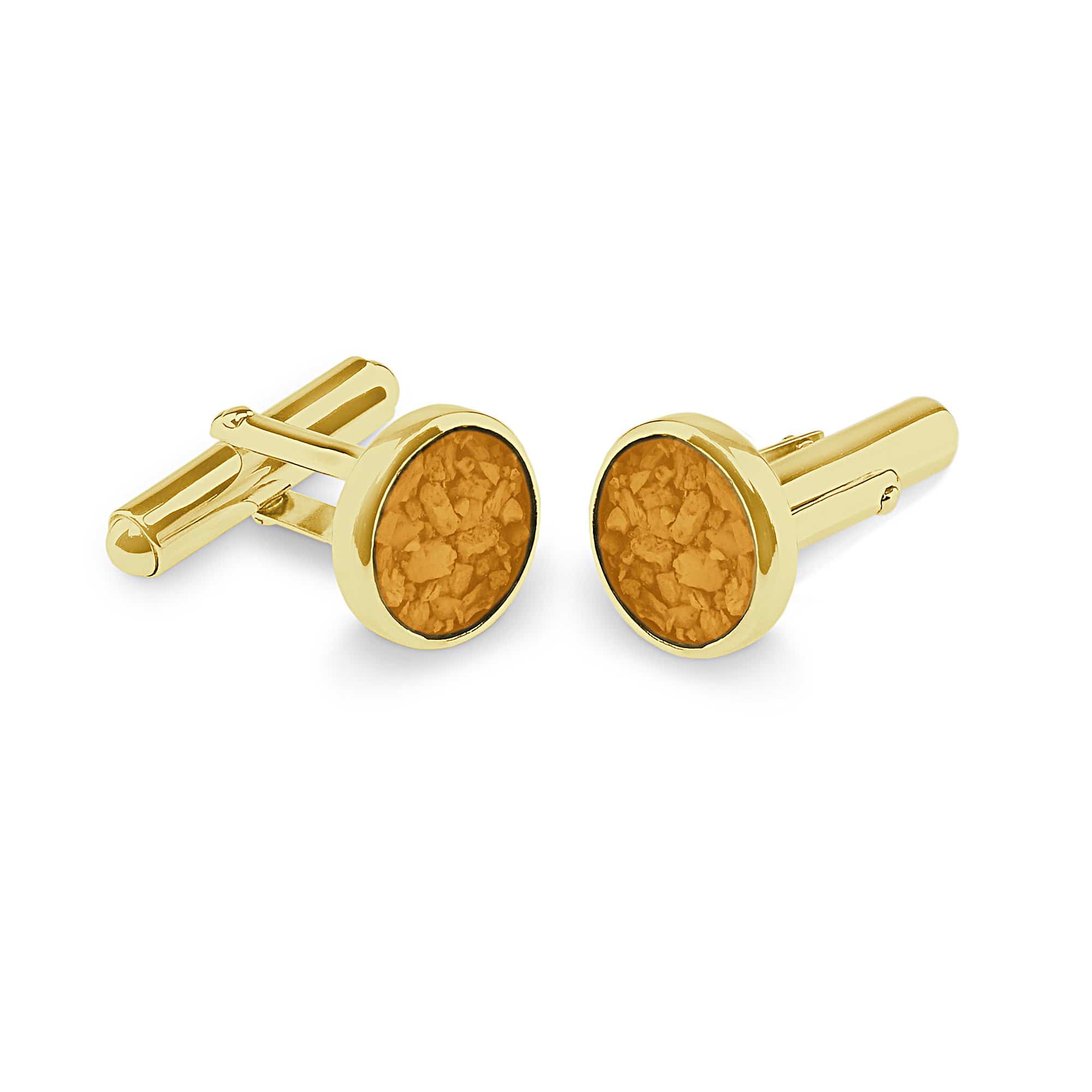 EverWith Gents Classic Round Memorial Ashes Cufflinks 9k Yellow Gold Orange