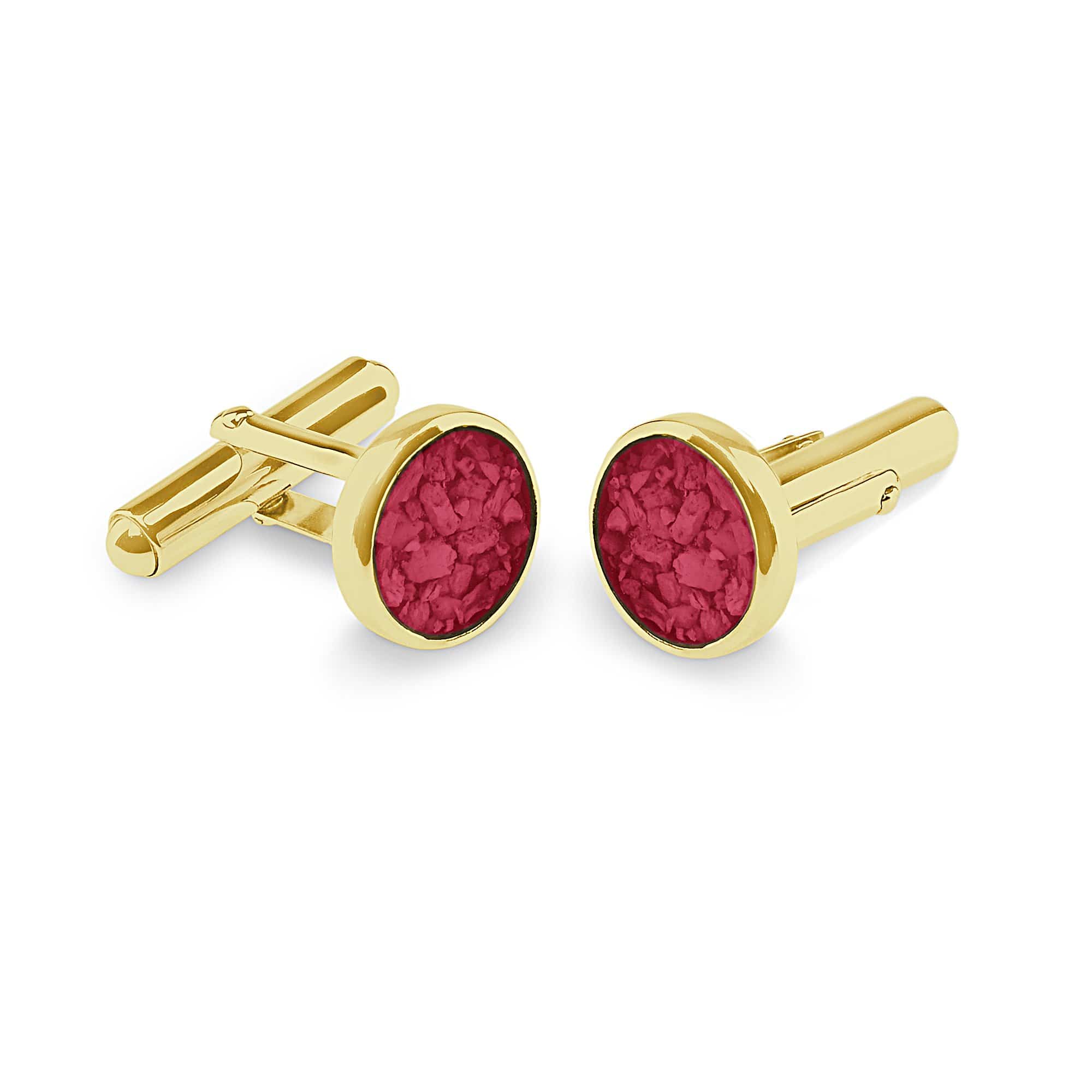 EverWith Gents Classic Round Memorial Ashes Cufflinks 9k Yellow Gold Red