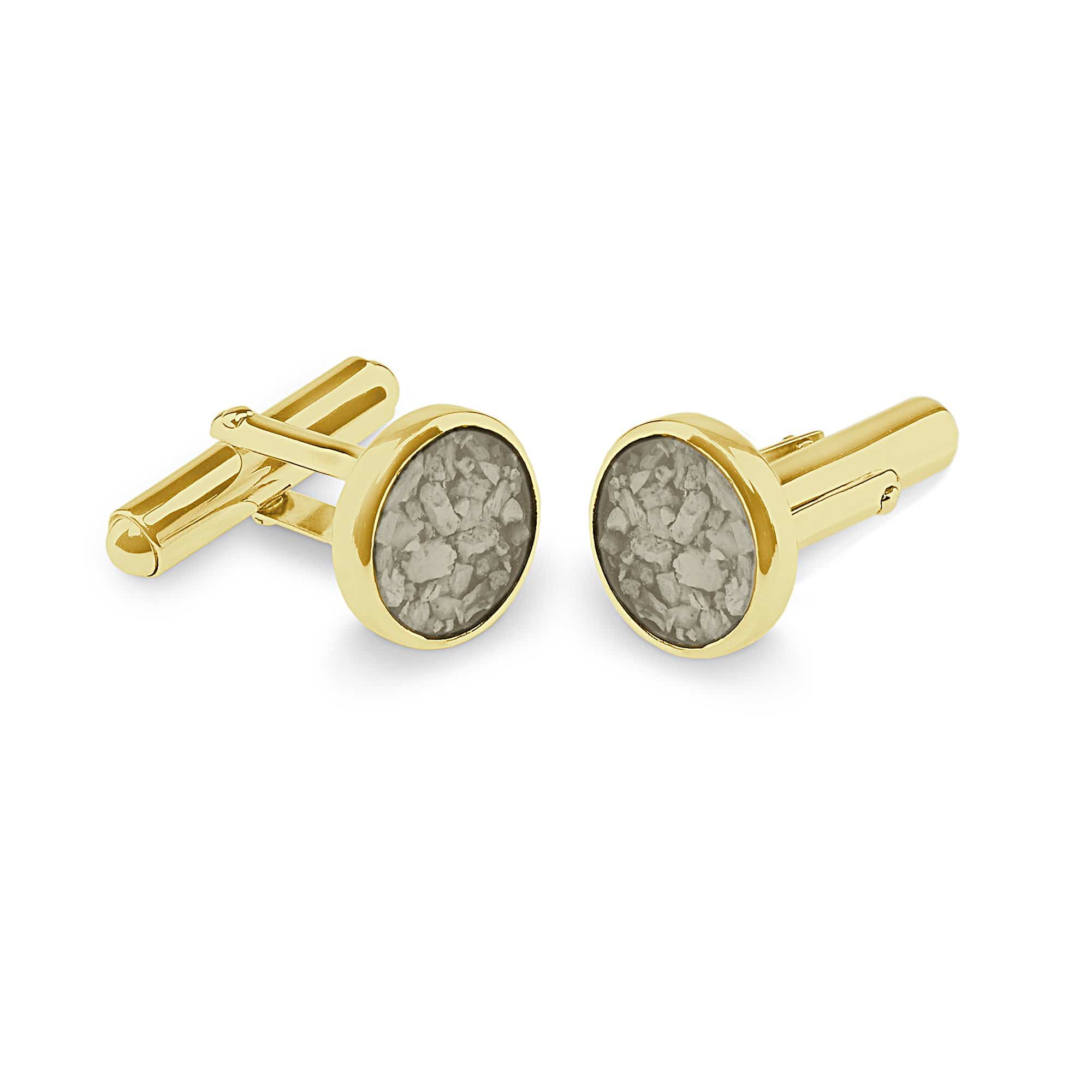 EverWith Gents Classic Round Memorial Ashes Cufflinks 9k Yellow Gold Transparent