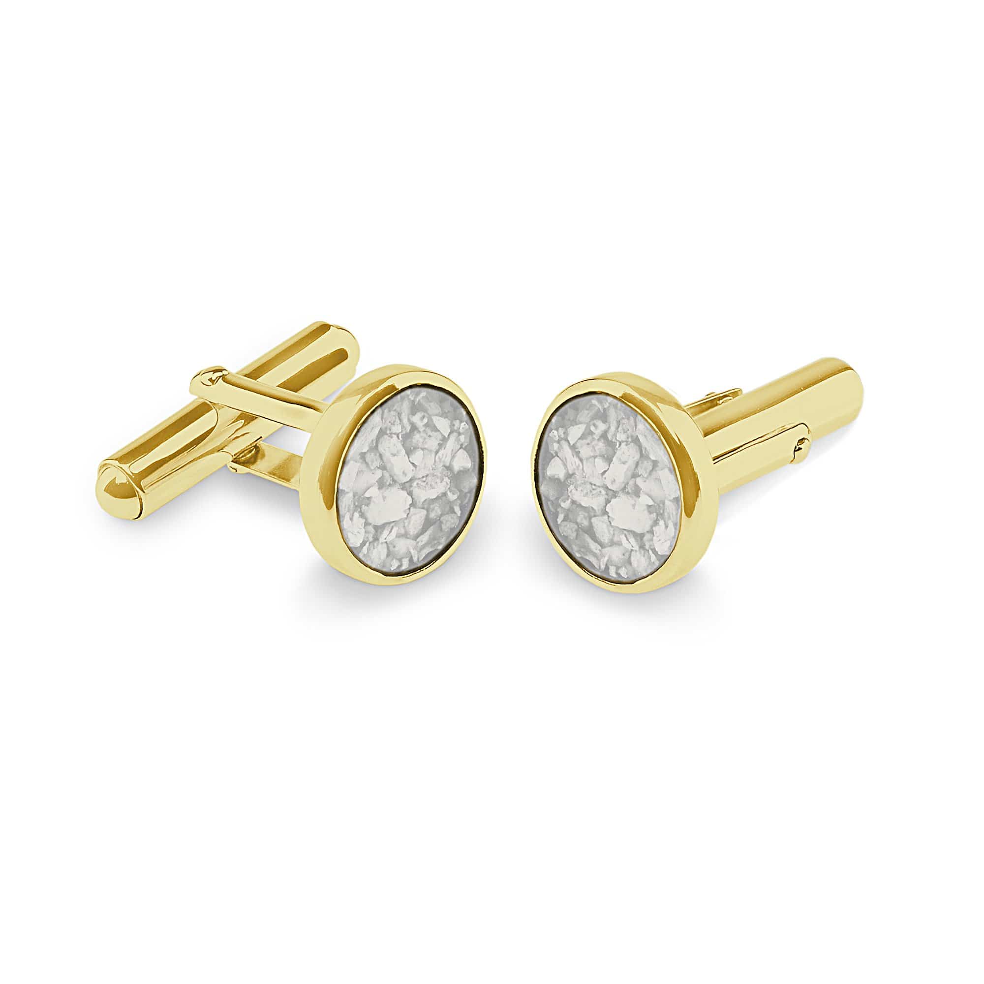 EverWith Gents Classic Round Memorial Ashes Cufflinks 9k Yellow Gold White