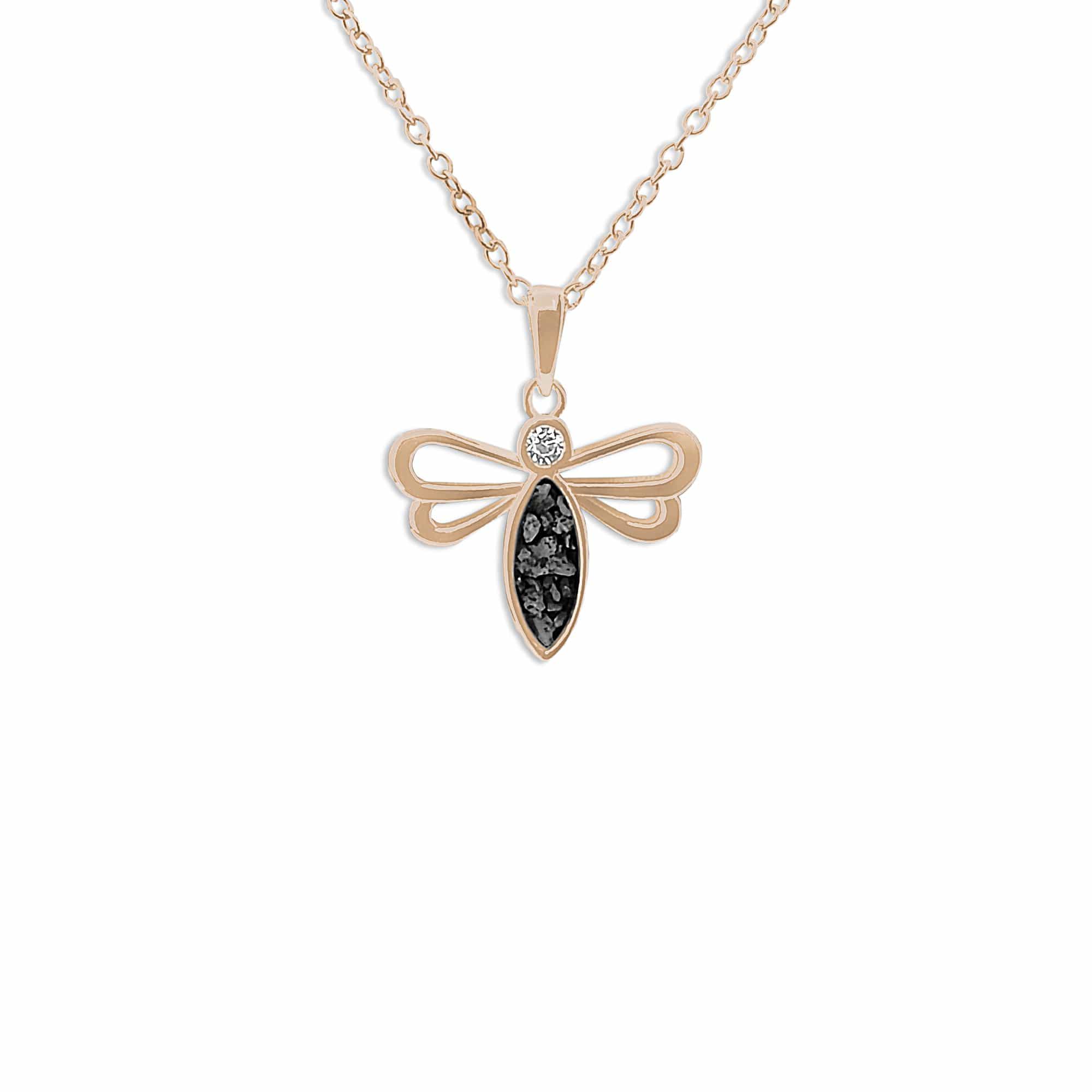 EverWith Ladies Bee Memorial Ashes Pendant with Fine Crystal 9k Rose Gold Black