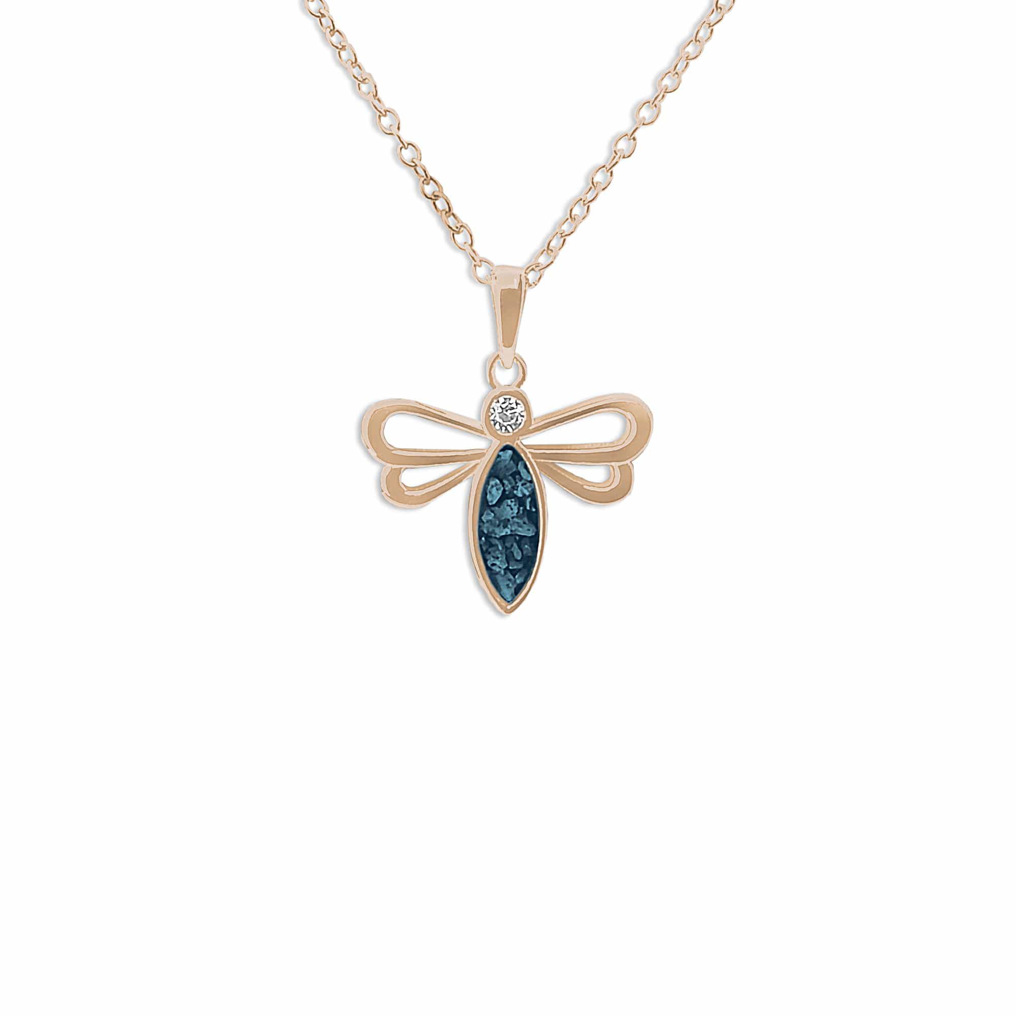 EverWith Ladies Bee Memorial Ashes Pendant with Fine Crystal 9k Rose Gold Blue