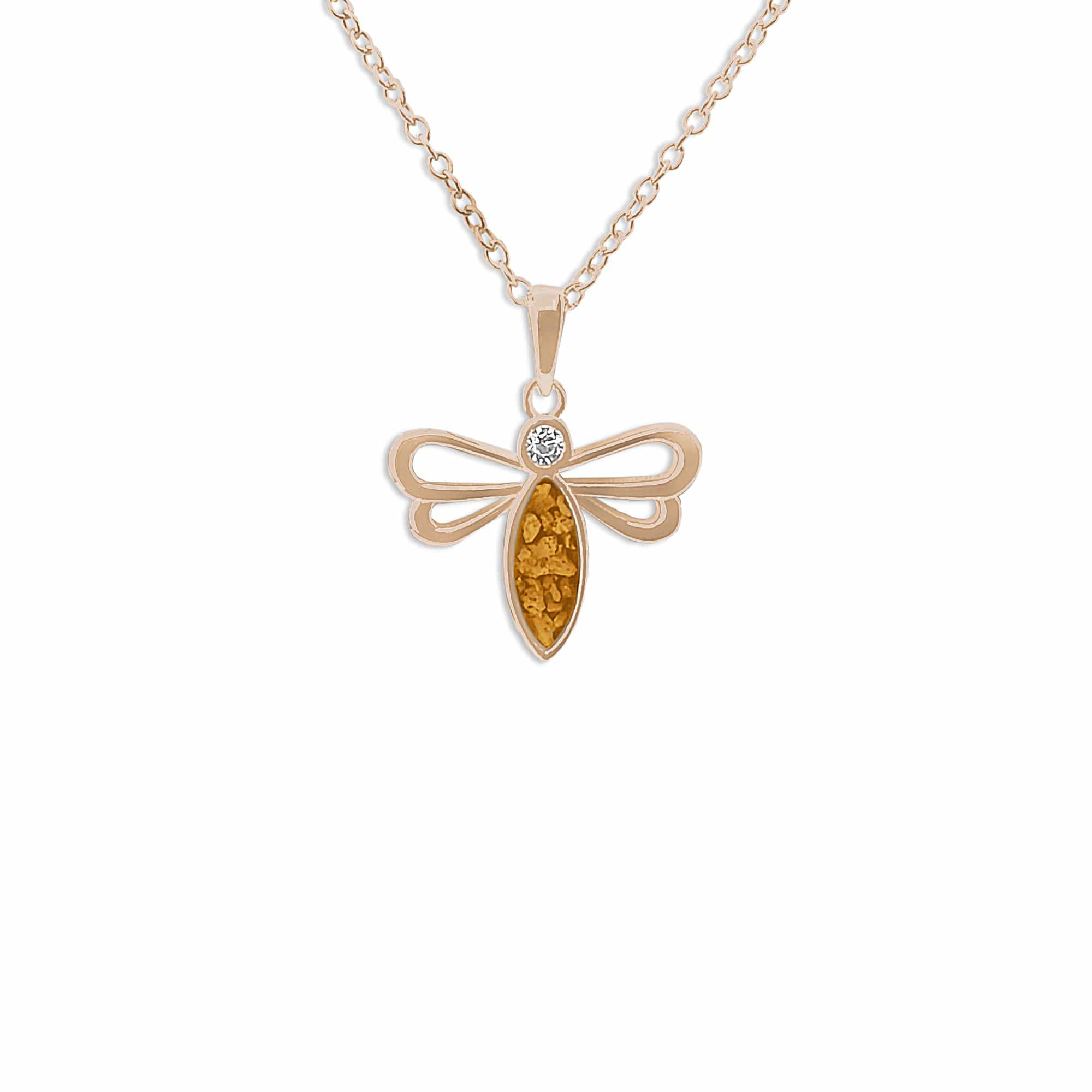 EverWith Ladies Bee Memorial Ashes Pendant with Fine Crystal 9k Rose Gold Orange