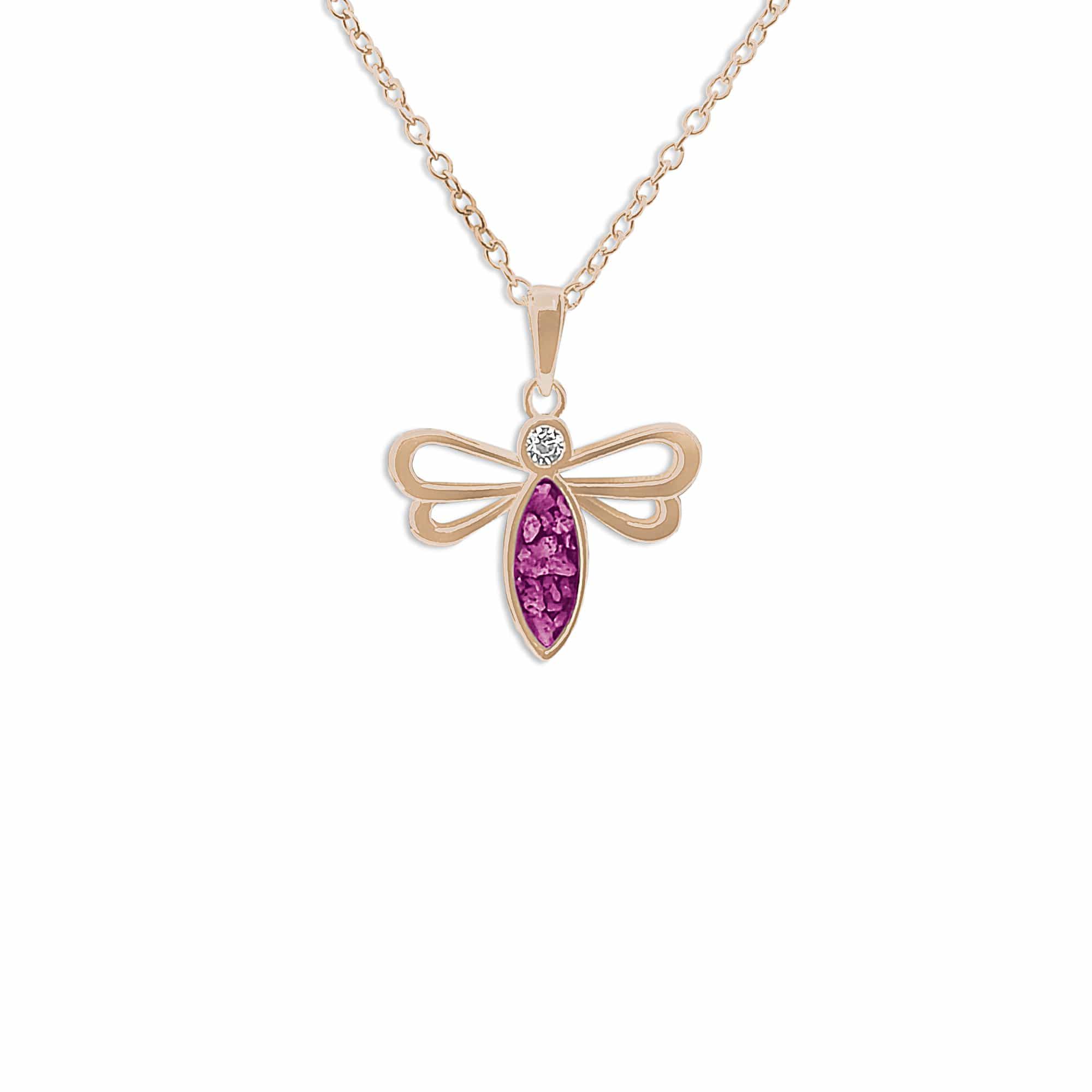 EverWith Ladies Bee Memorial Ashes Pendant with Fine Crystal 9k Rose Gold Pink