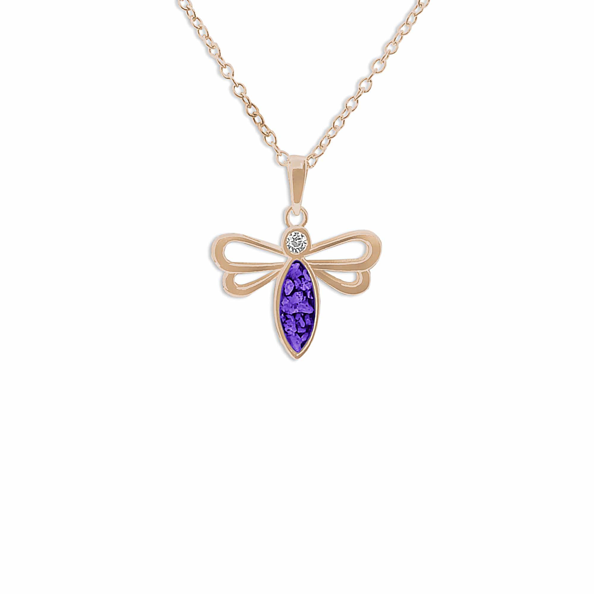 EverWith Ladies Bee Memorial Ashes Pendant with Fine Crystal 9k Rose Gold Purple
