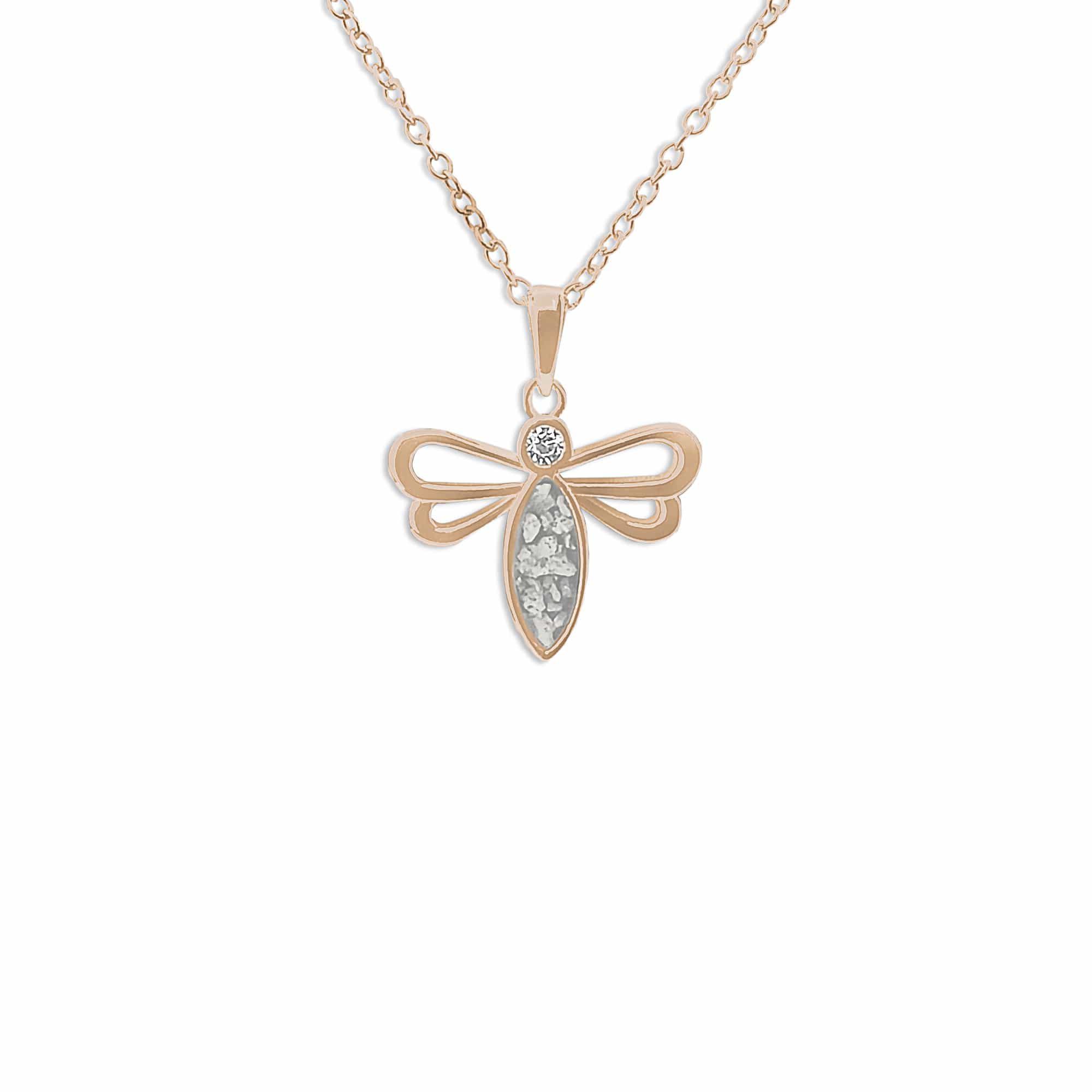 EverWith Ladies Bee Memorial Ashes Pendant with Fine Crystal 9k Rose Gold White