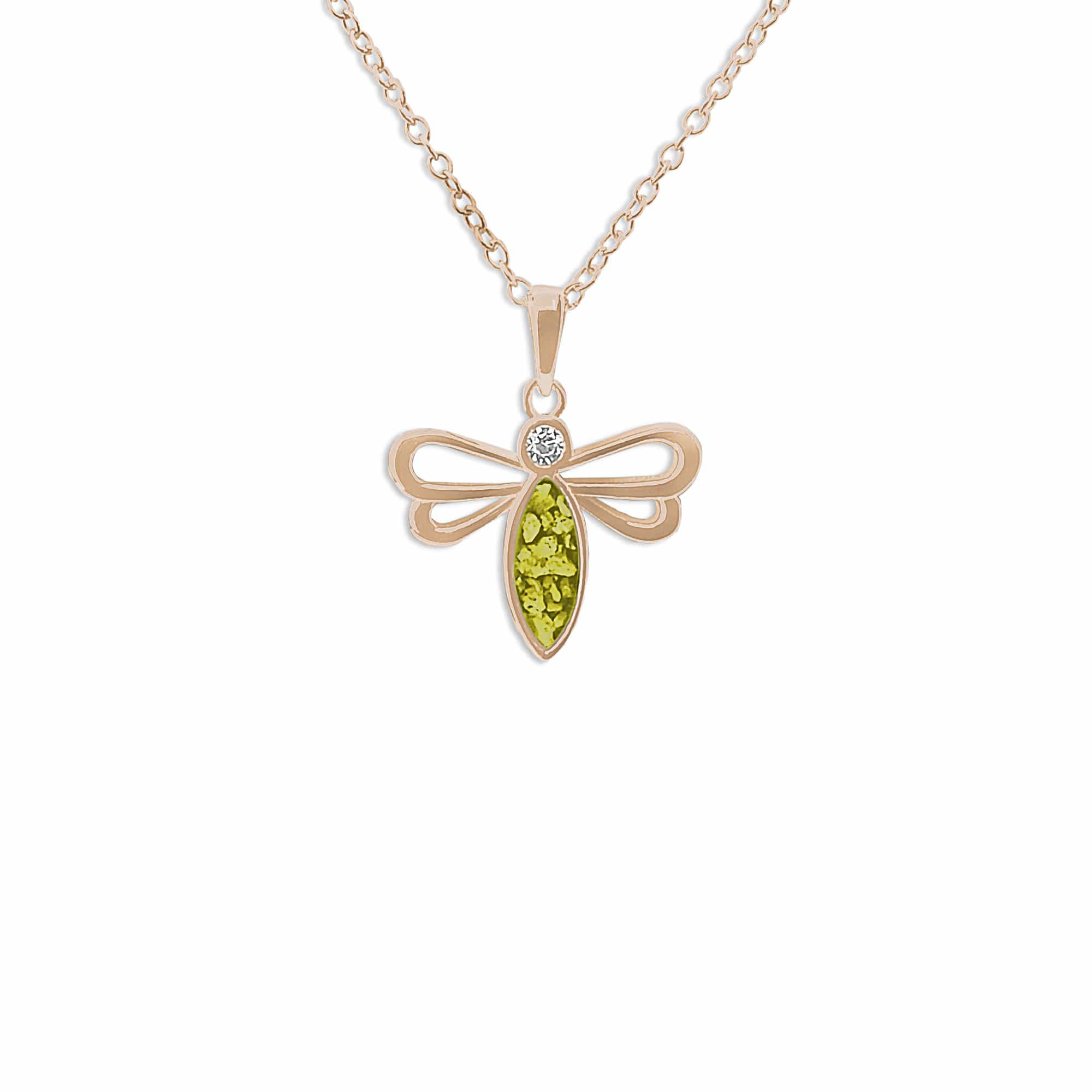 EverWith Ladies Bee Memorial Ashes Pendant with Fine Crystal 9k Rose Gold Yellow