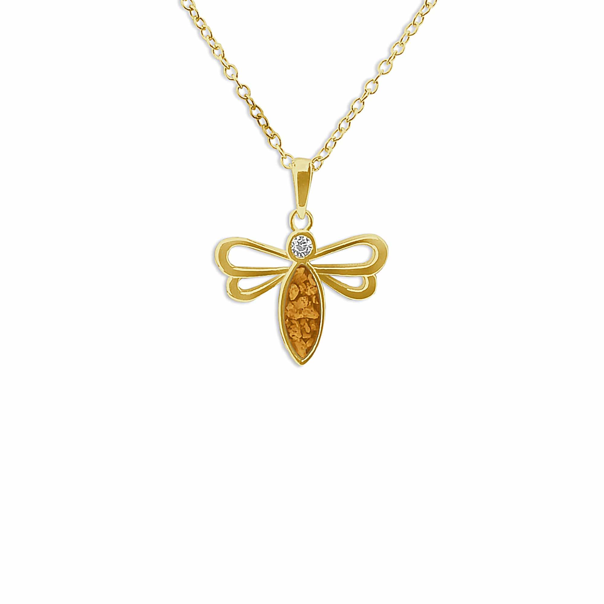 EverWith Ladies Bee Memorial Ashes Pendant with Fine Crystal 9k Yellow Gold Orange