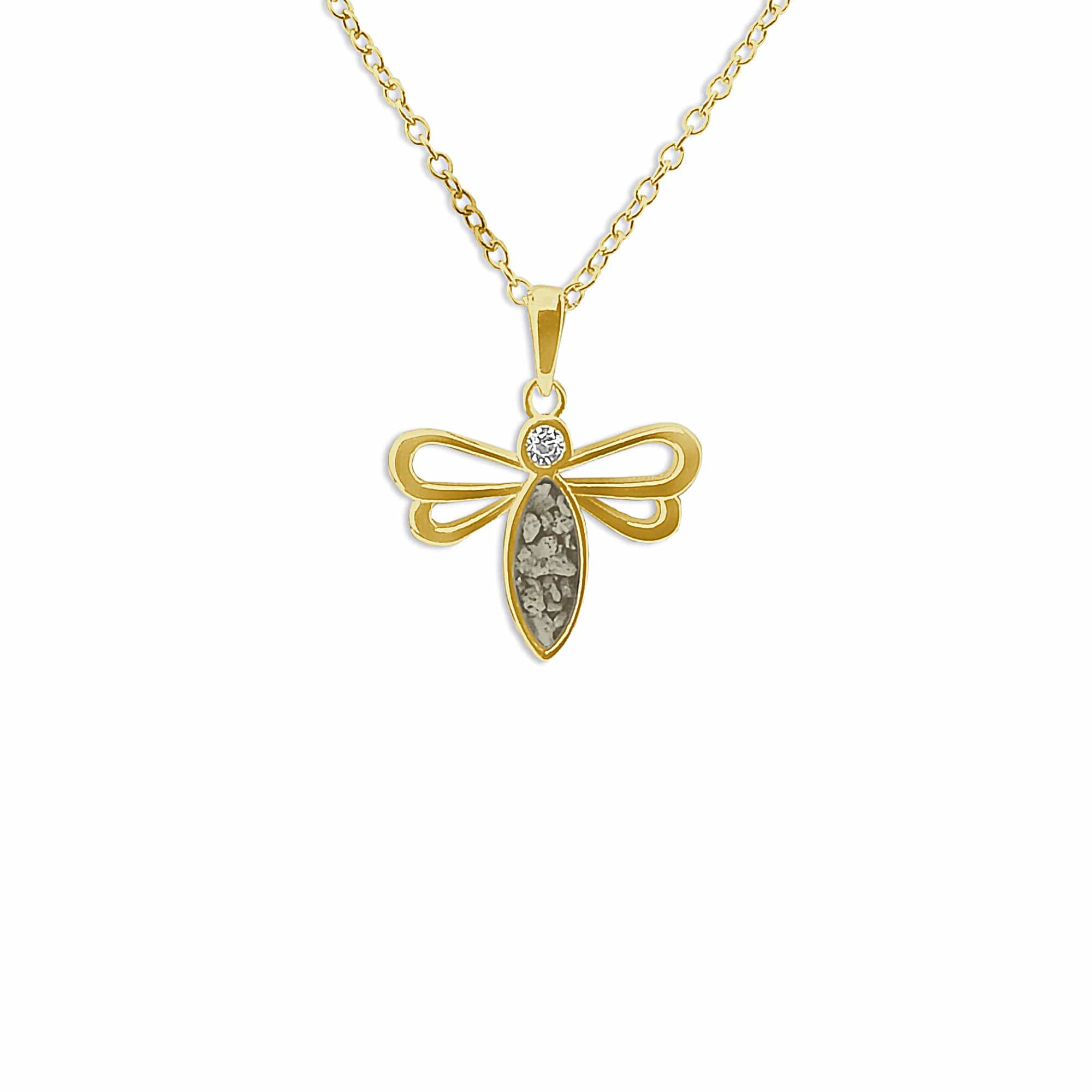 EverWith Ladies Bee Memorial Ashes Pendant with Fine Crystal 9k Yellow Gold Transparent
