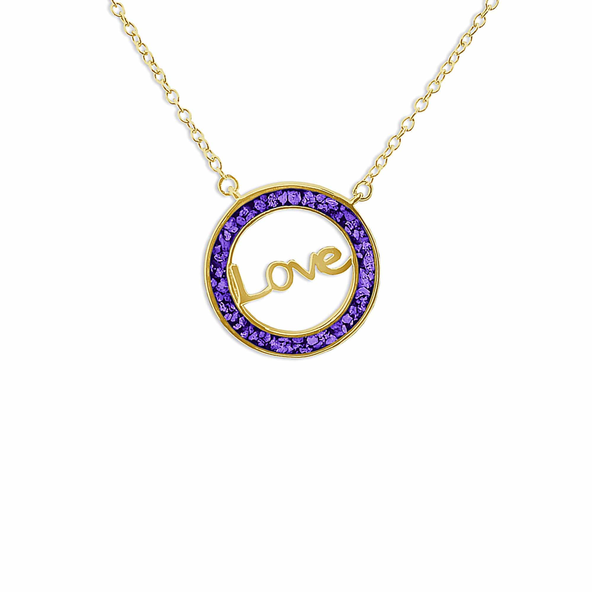 EverWith Ladies Love Memorial Ashes Necklace 9k Yellow Gold Purple