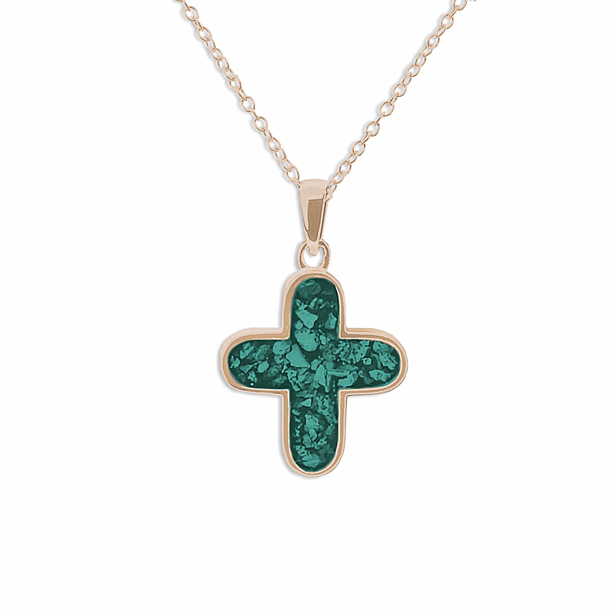 EverWith Unisex Rounded Cross Memorial Ashes Pendant 9k Rose Gold Aqua