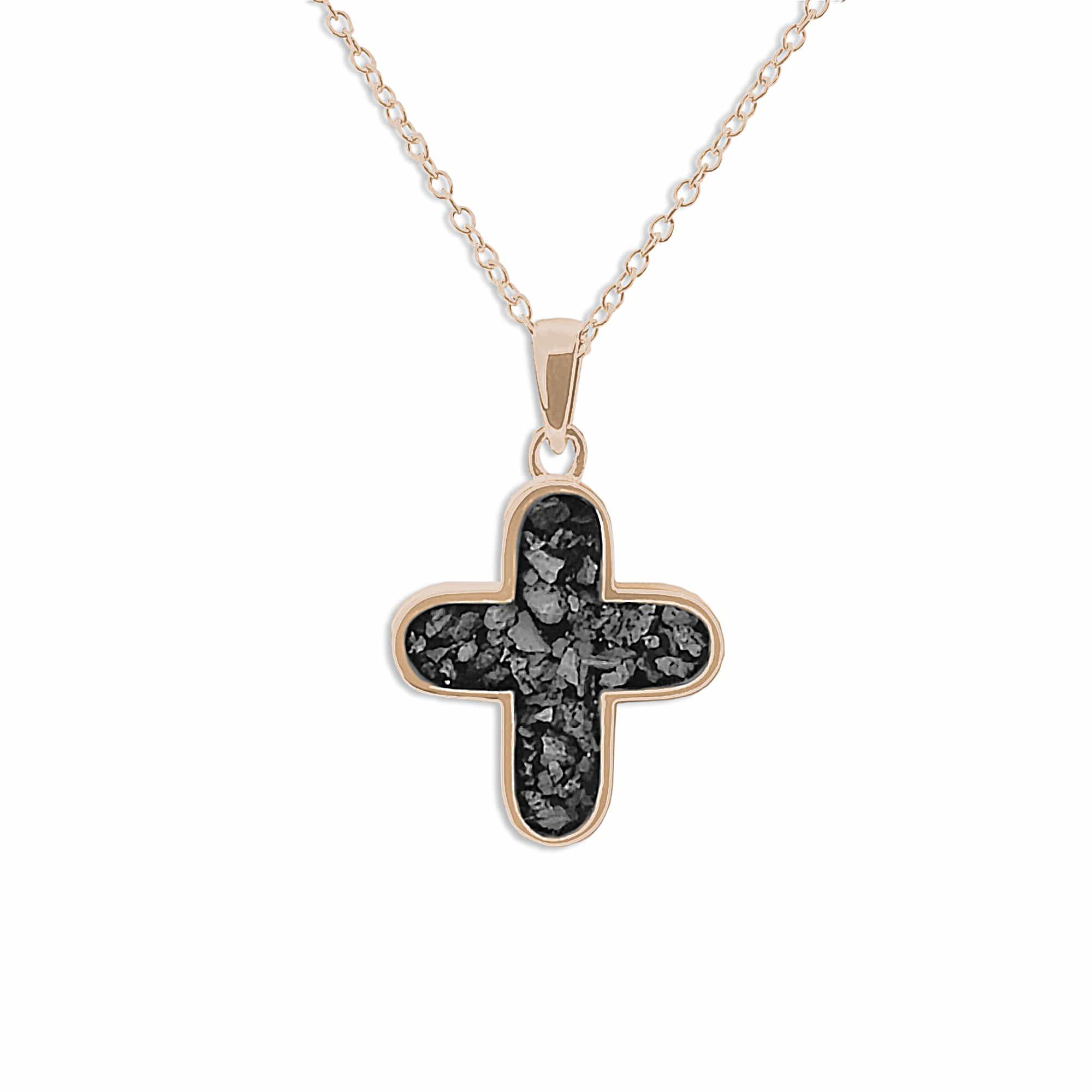 EverWith Unisex Rounded Cross Memorial Ashes Pendant 9k Rose Gold Black