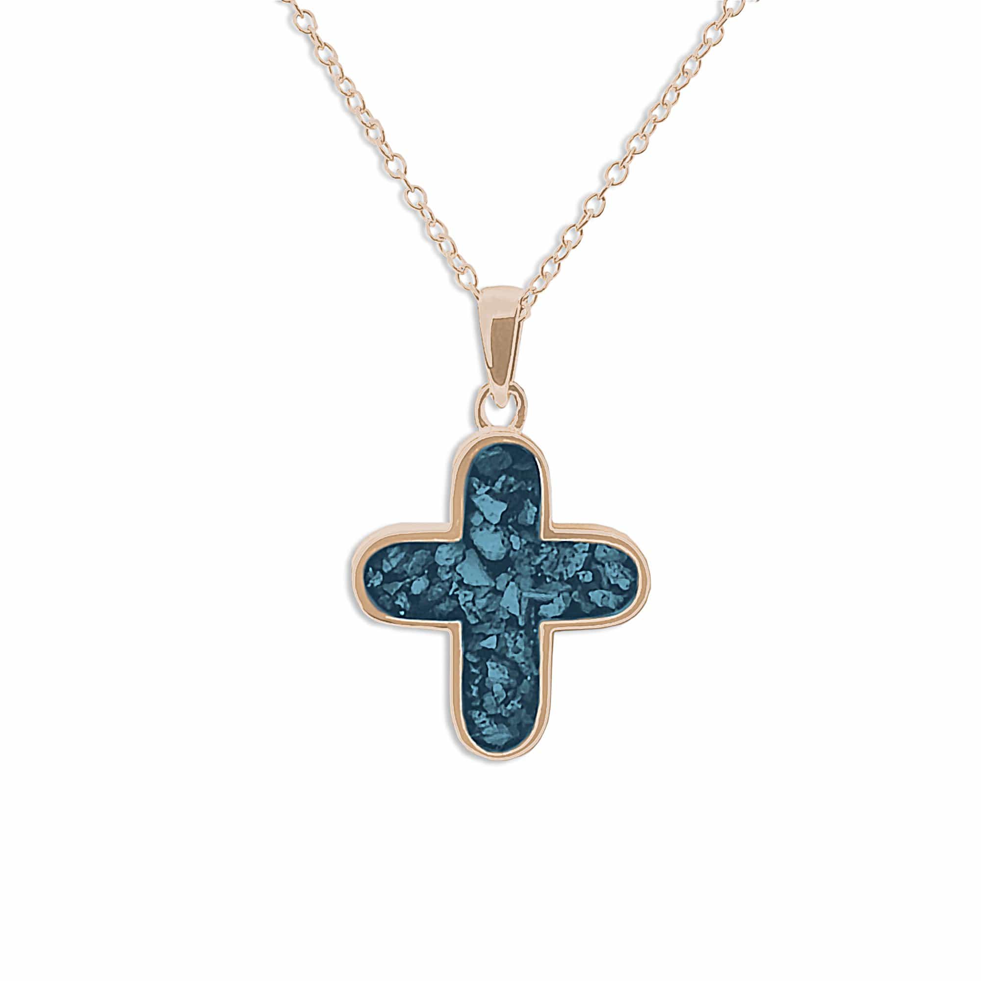 EverWith Unisex Rounded Cross Memorial Ashes Pendant 9k Rose Gold Blue