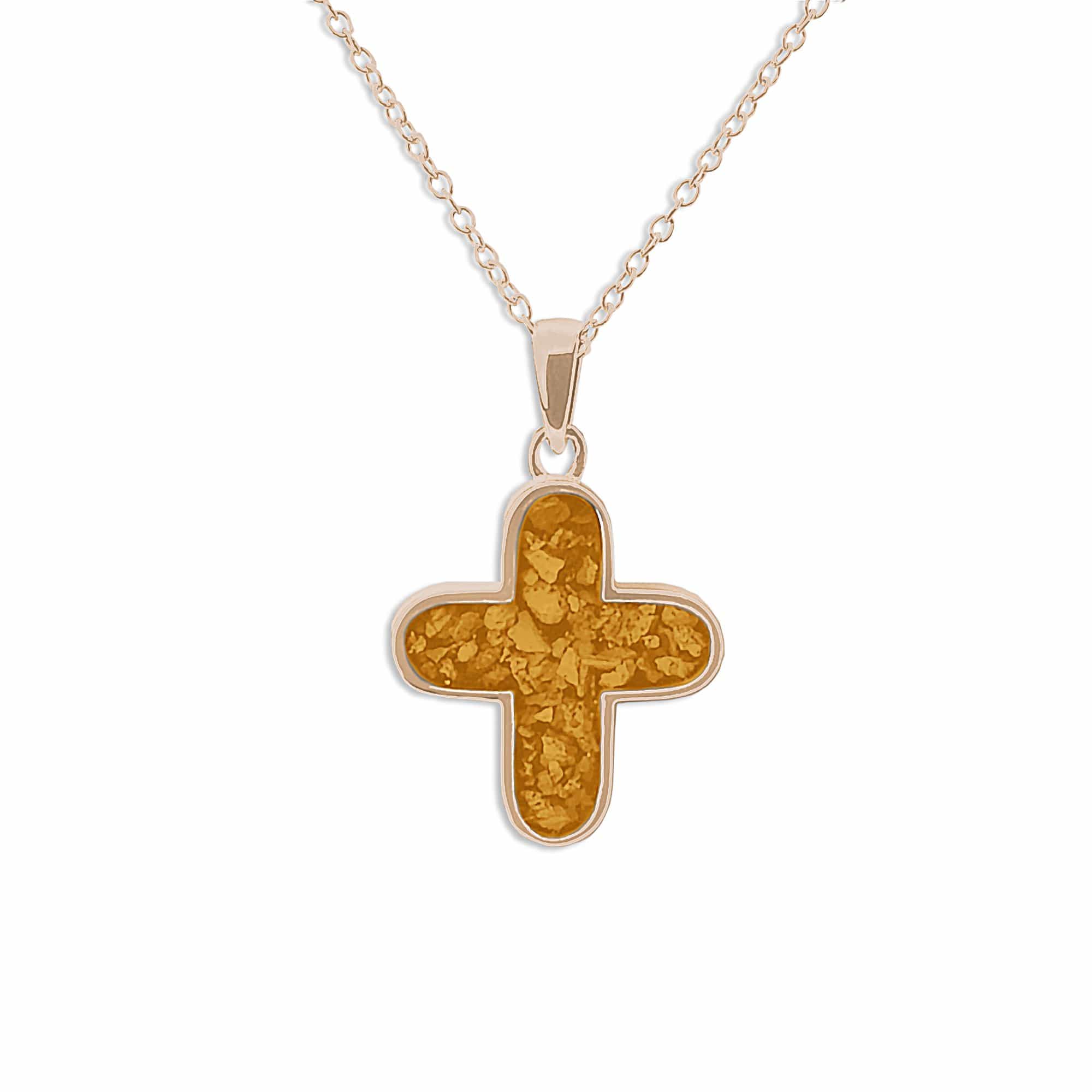 EverWith Unisex Rounded Cross Memorial Ashes Pendant 9k Rose Gold Orange