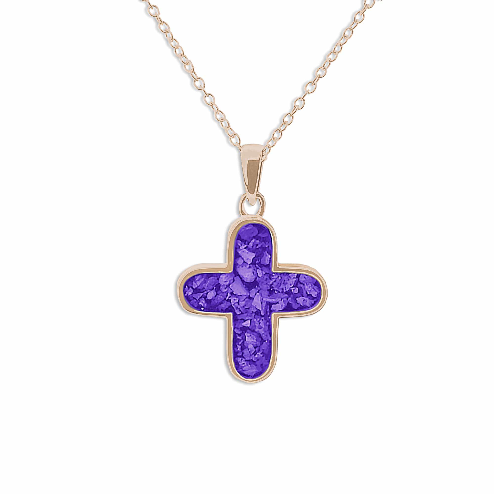 EverWith Unisex Rounded Cross Memorial Ashes Pendant 9k Rose Gold Purple