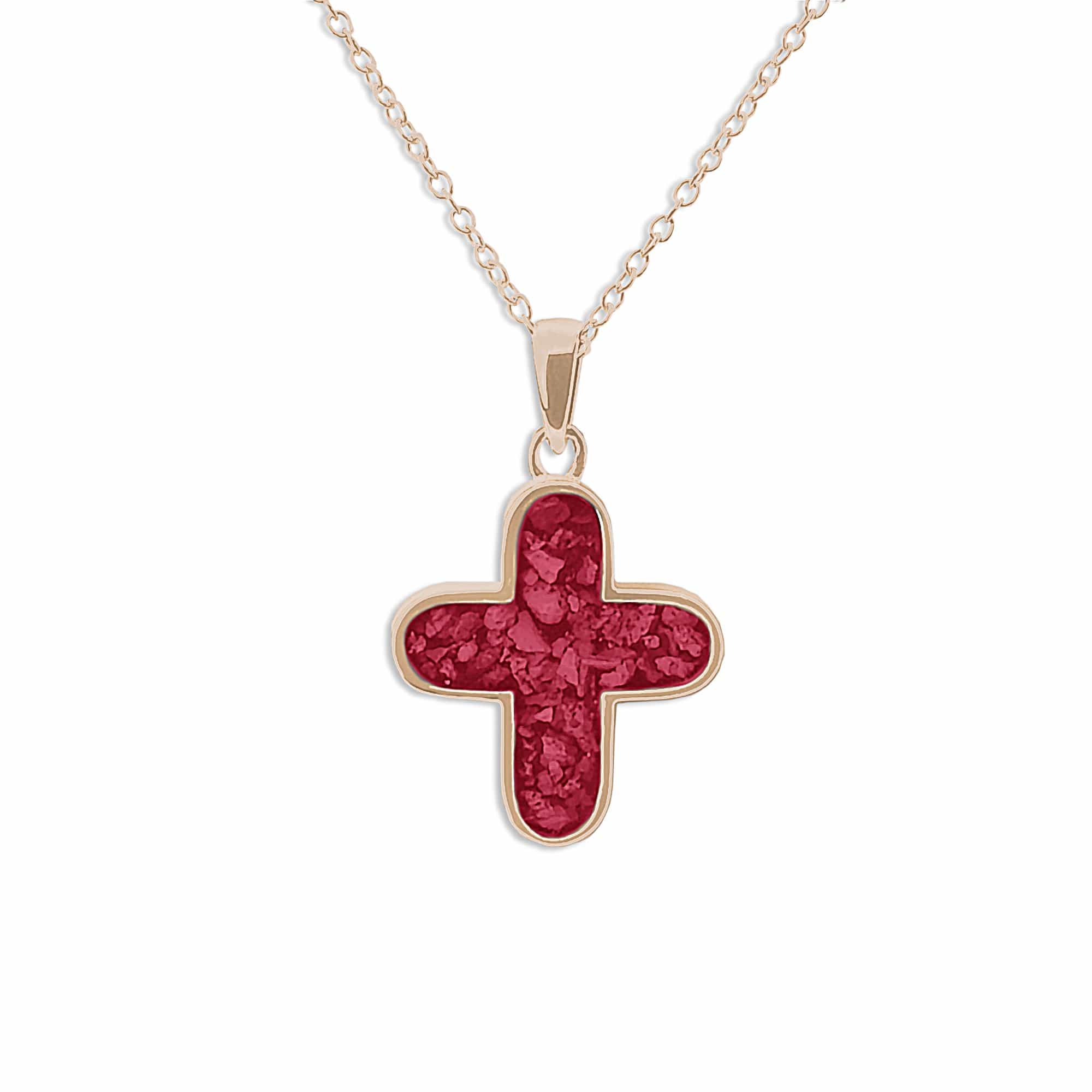 EverWith Unisex Rounded Cross Memorial Ashes Pendant 9k Rose Gold Red