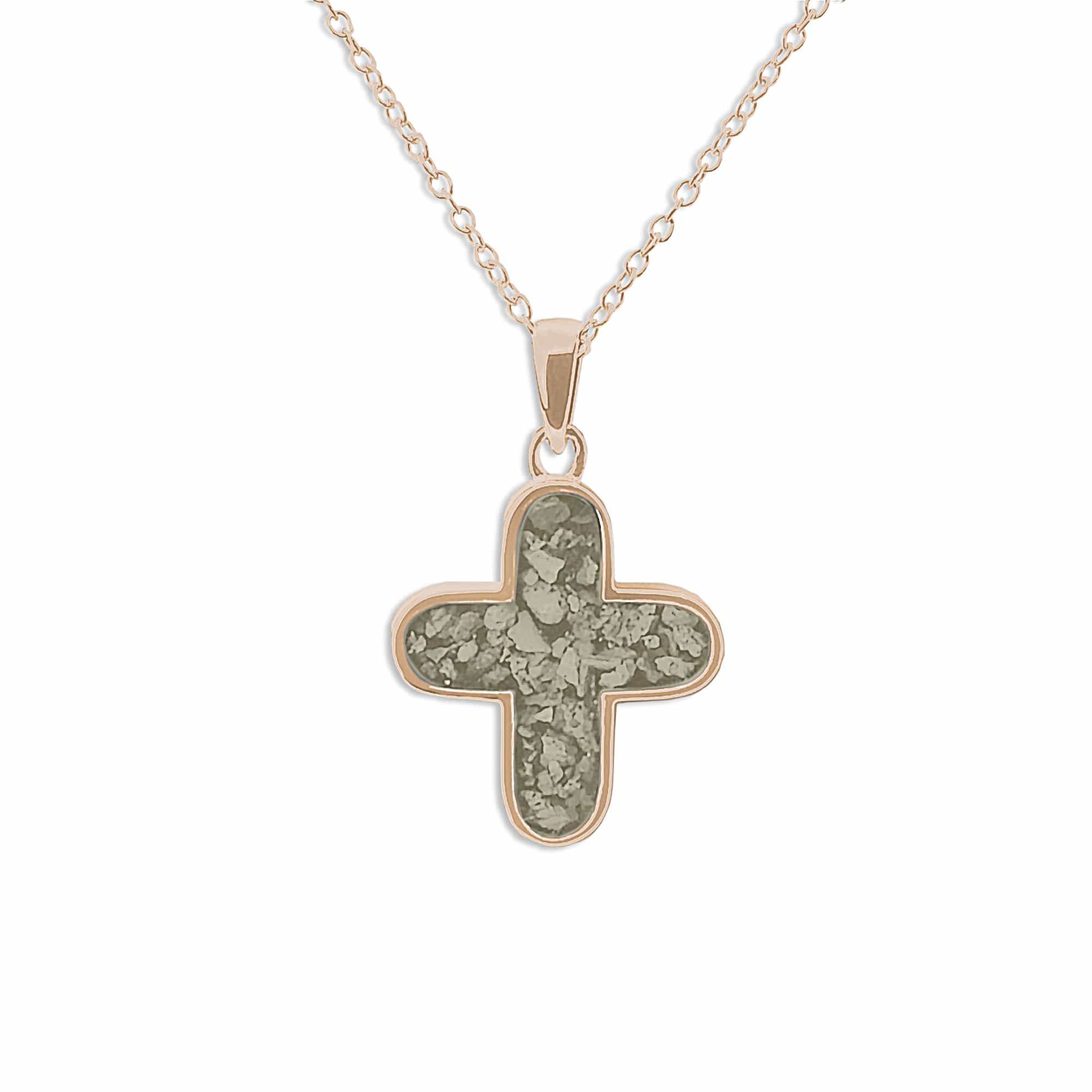 EverWith Unisex Rounded Cross Memorial Ashes Pendant 9k Rose Gold Transparent