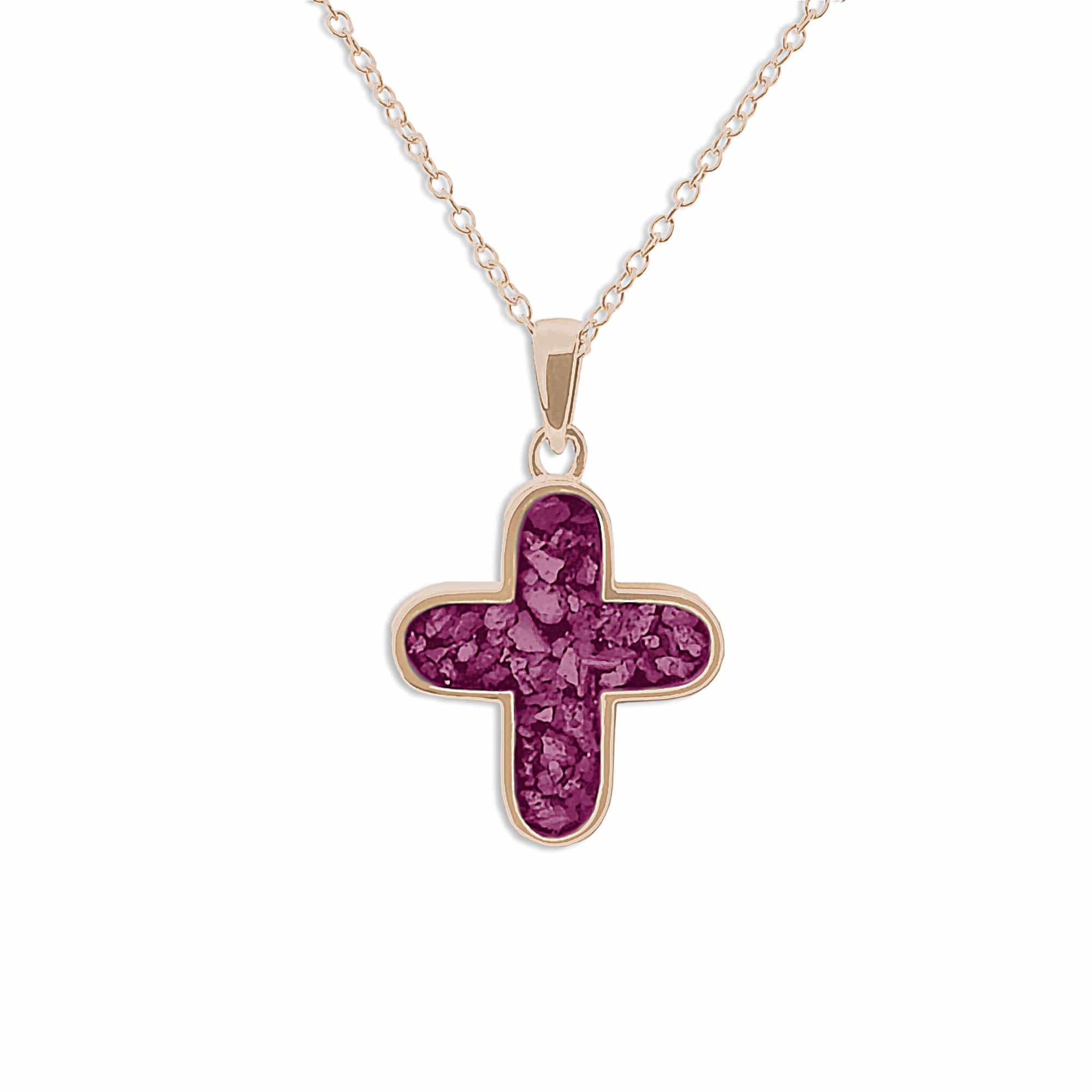 EverWith Unisex Rounded Cross Memorial Ashes Pendant 9k Rose Gold Violet
