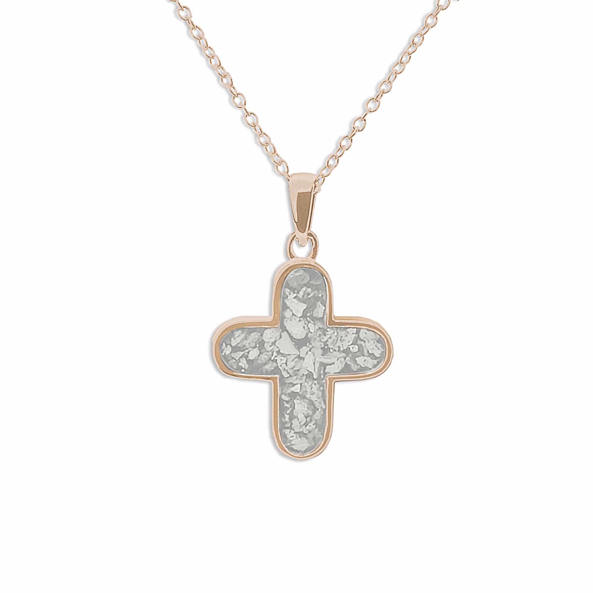 EverWith Unisex Rounded Cross Memorial Ashes Pendant 9k Rose Gold White