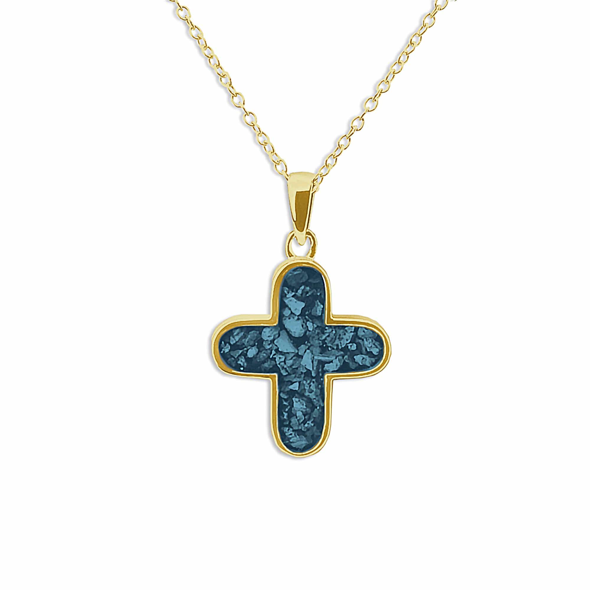EverWith Unisex Rounded Cross Memorial Ashes Pendant 9k Yellow Gold Blue