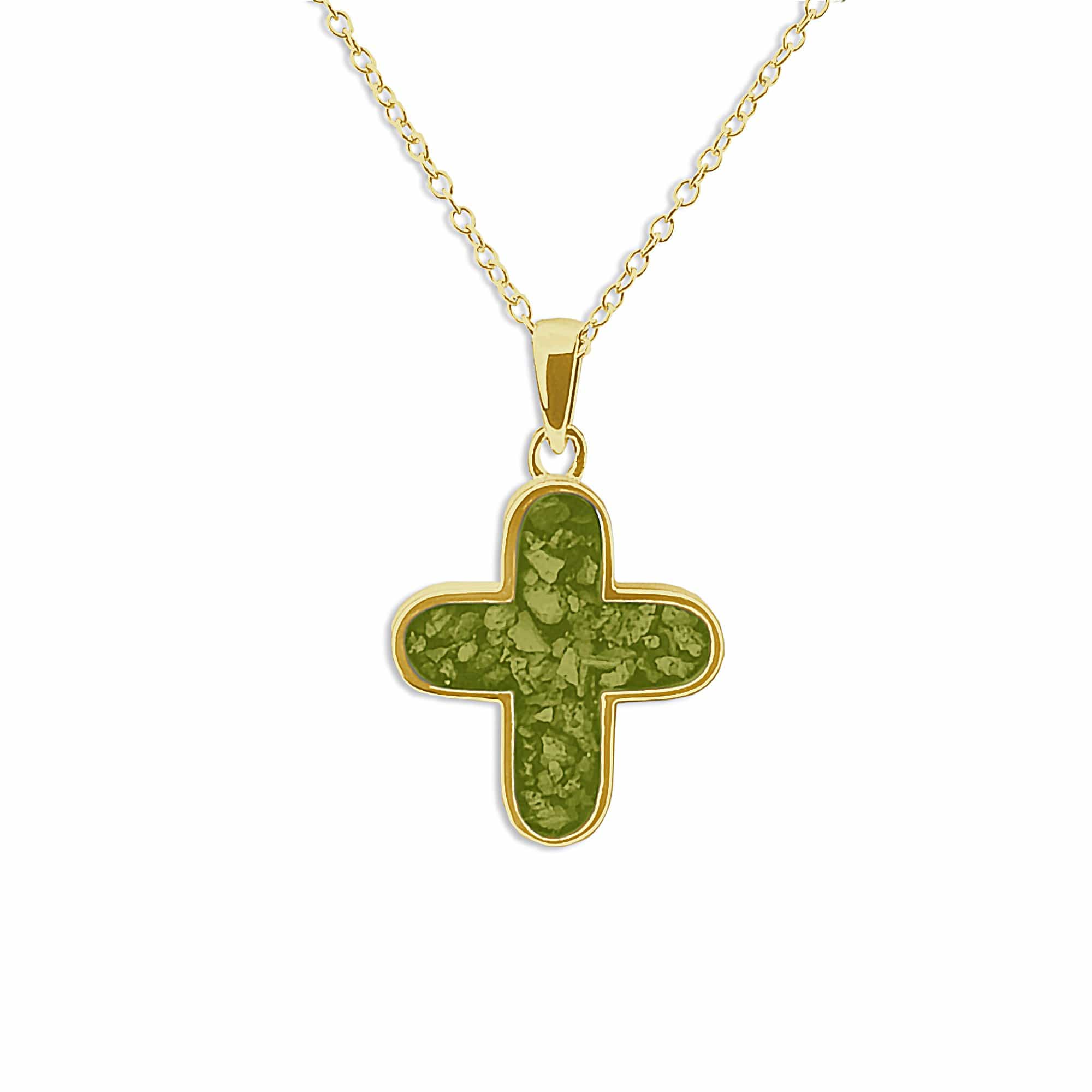EverWith Unisex Rounded Cross Memorial Ashes Pendant 9k Yellow Gold Green