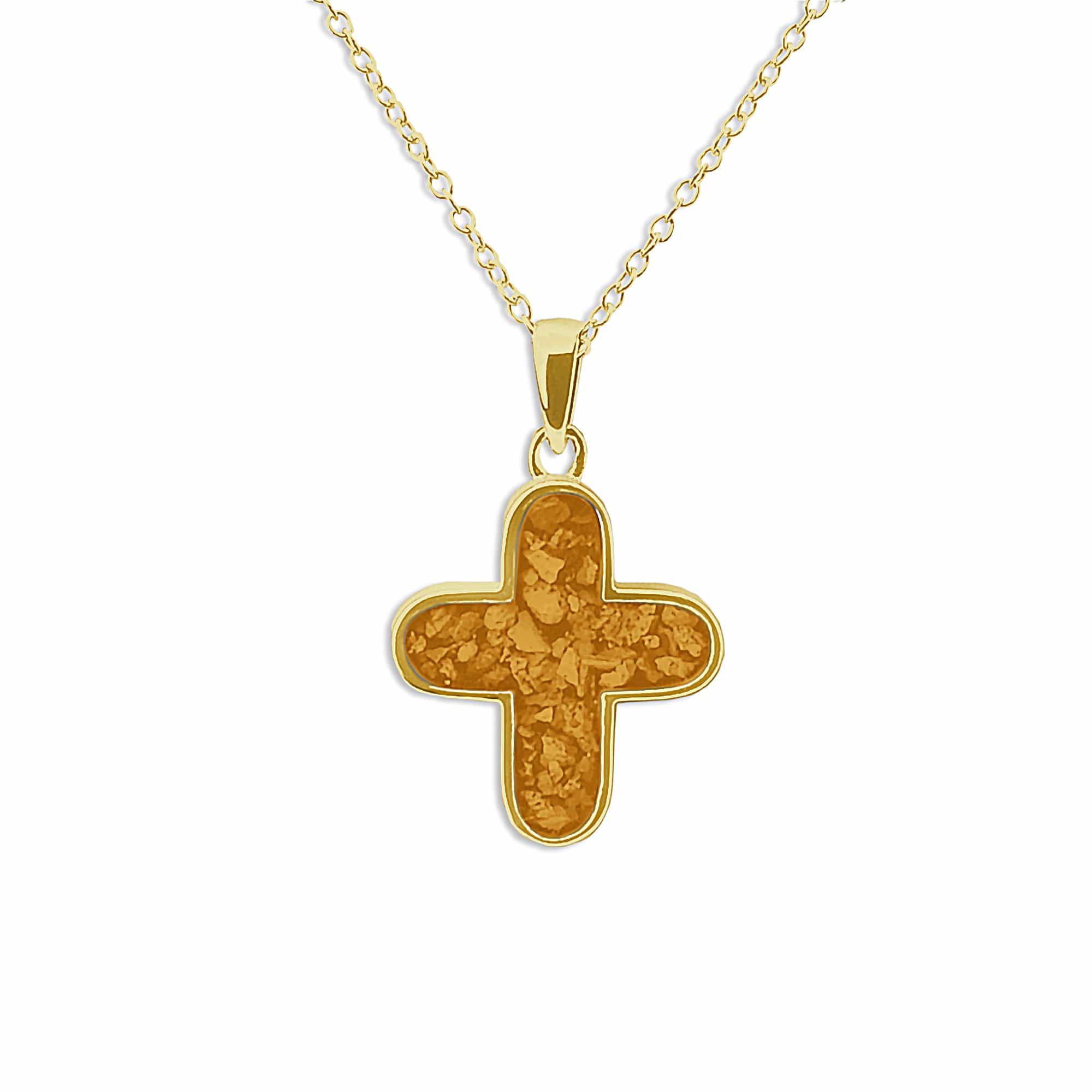 EverWith Unisex Rounded Cross Memorial Ashes Pendant 9k Yellow Gold Orange