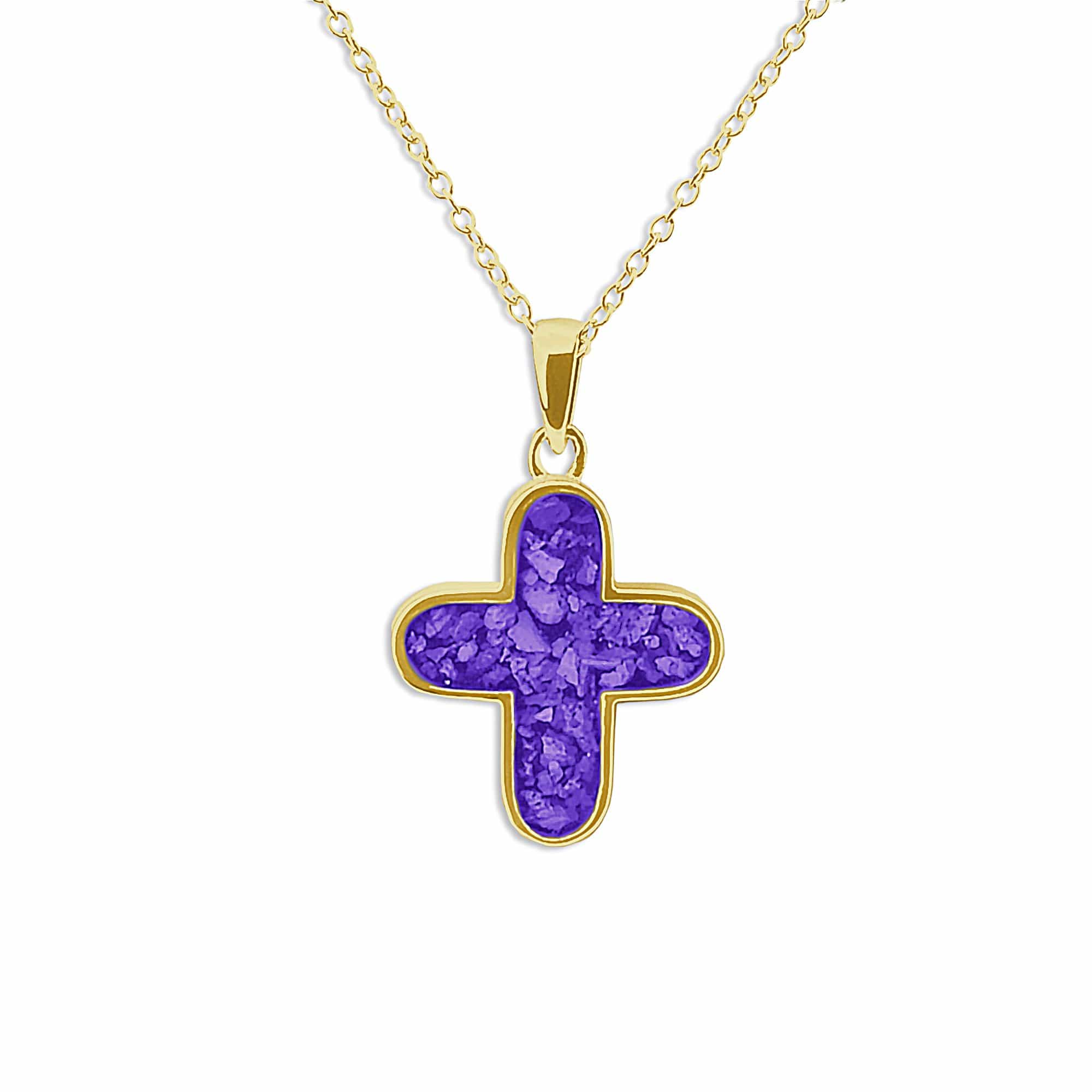 EverWith Unisex Rounded Cross Memorial Ashes Pendant 9k Yellow Gold Purple